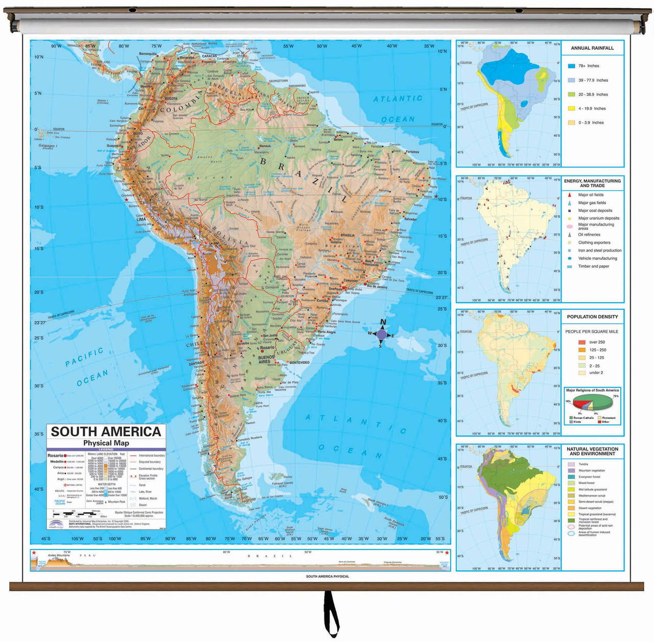 Advanced South America Physical Map on Spring Roller from Kappa Maps, image 1, World Maps Online