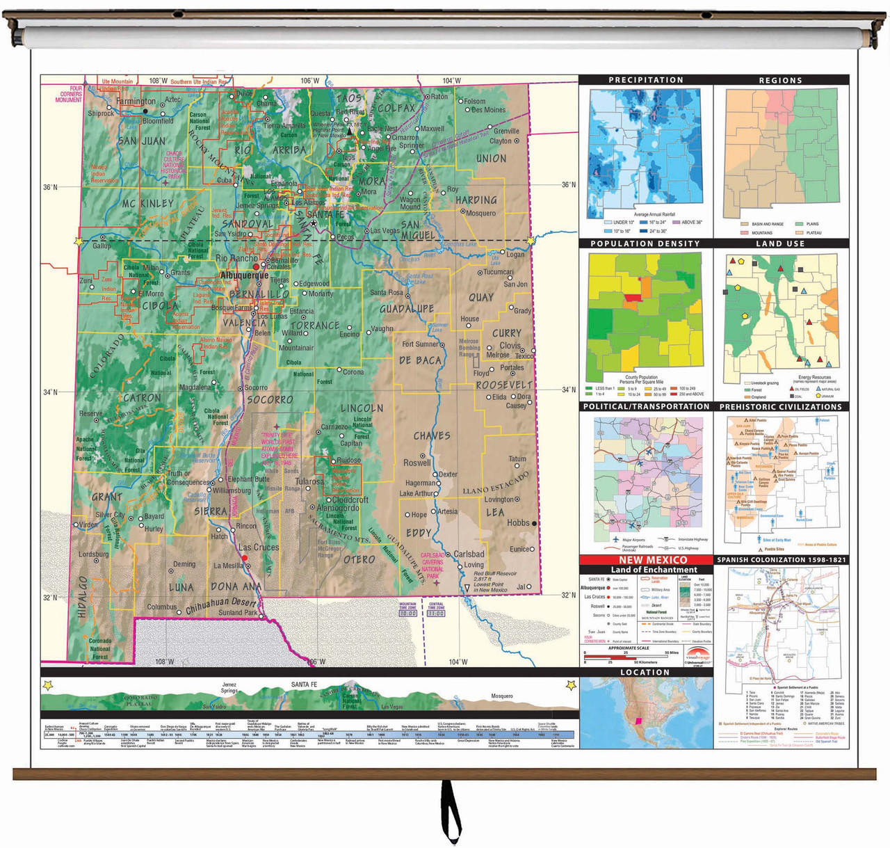 New Mexico State Thematic Classroom Map on Spring Roller from Kappa Maps, image 1, World Maps Online