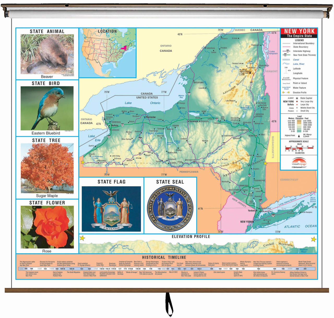 New York State Primary Thematic Classroom Map on Spring Roller from Kappa Maps, image 1, World Maps Online