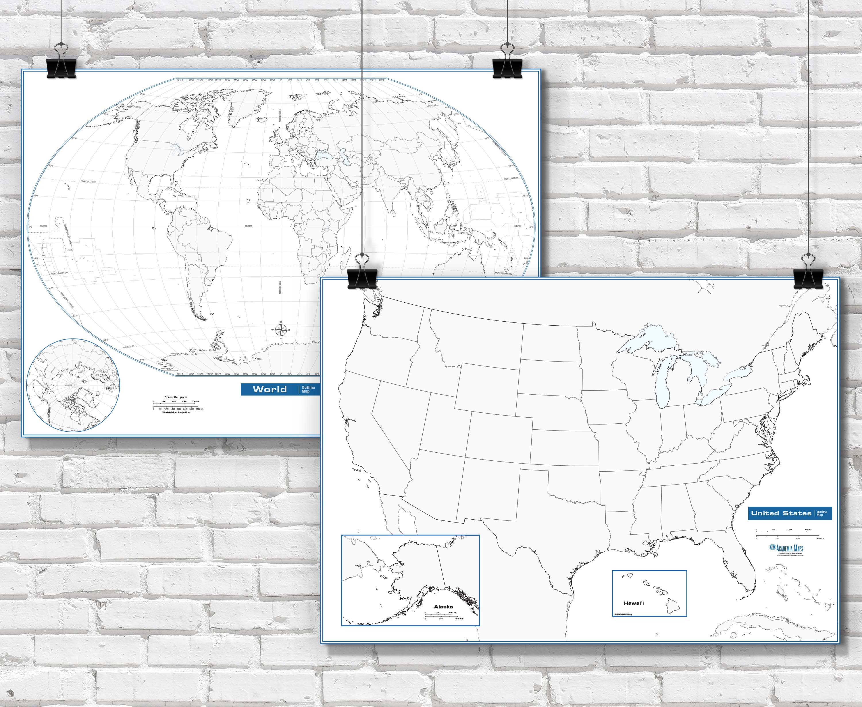 U.S. & World Outline Map Set - Blank Classroom Wall Maps