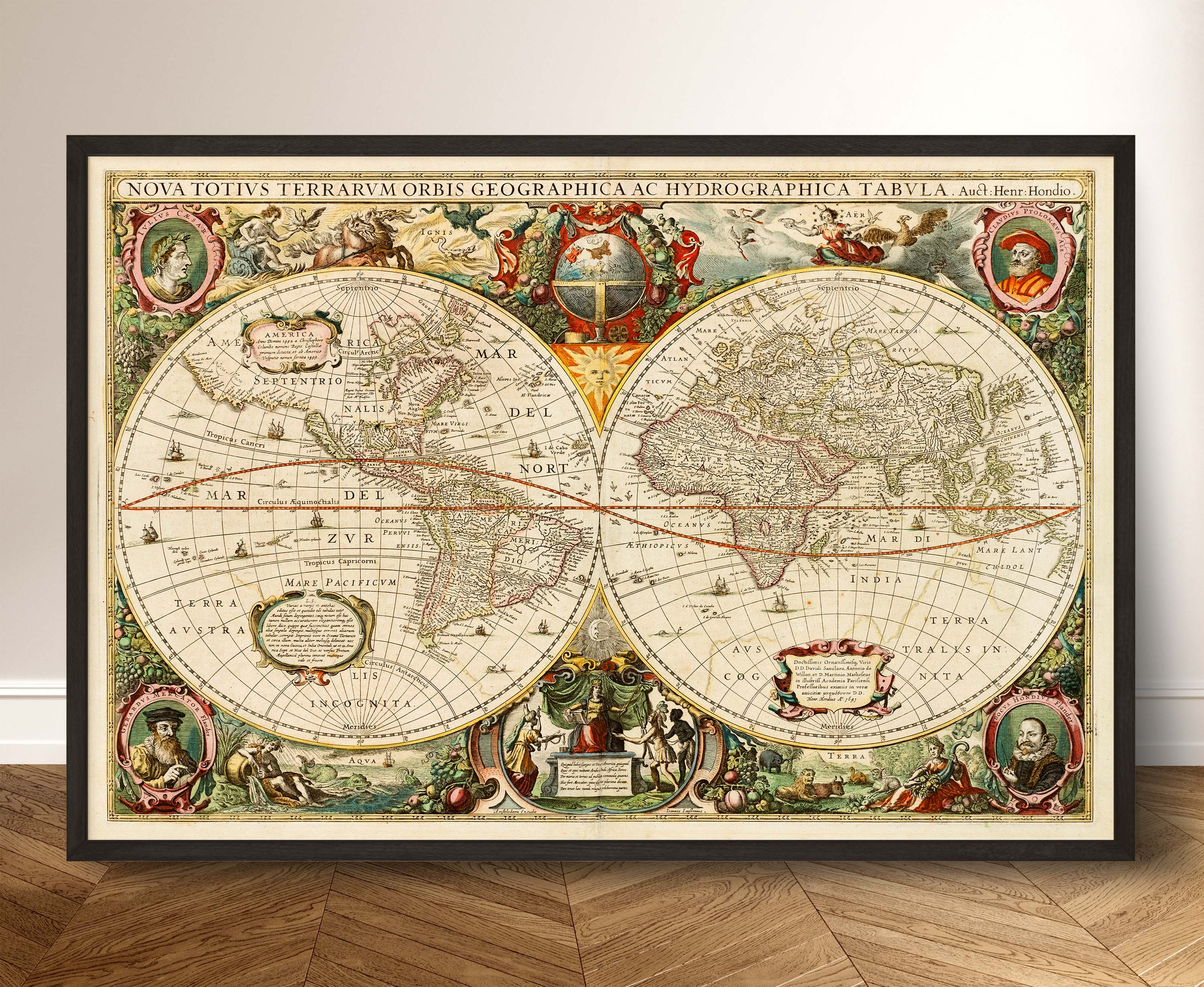 Old World Map - 1641 - Antique Fine Art Reproduction Print - Black Frame Framed
