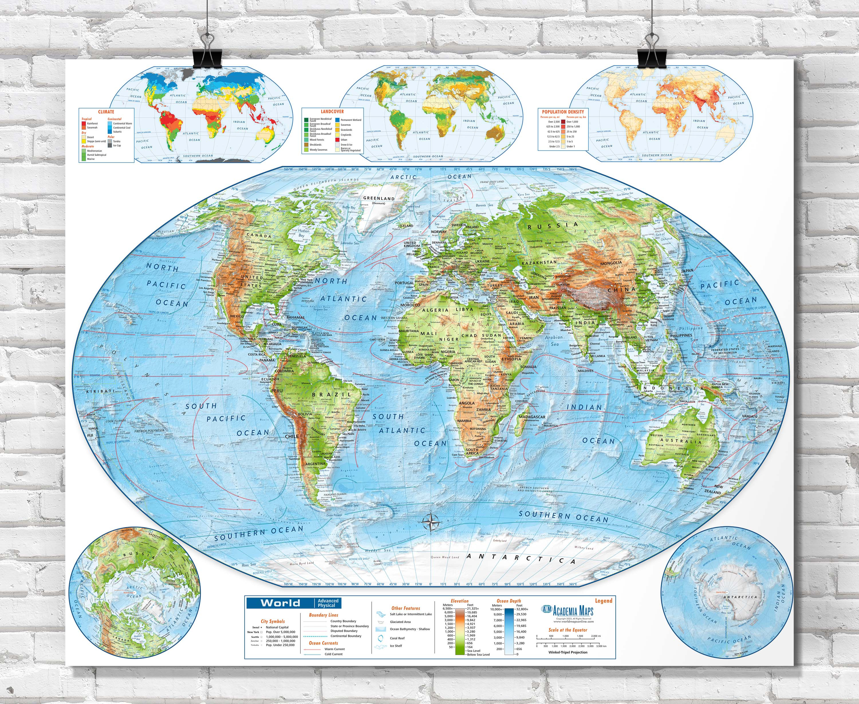 Advanced World Physical Classroom Wall Map