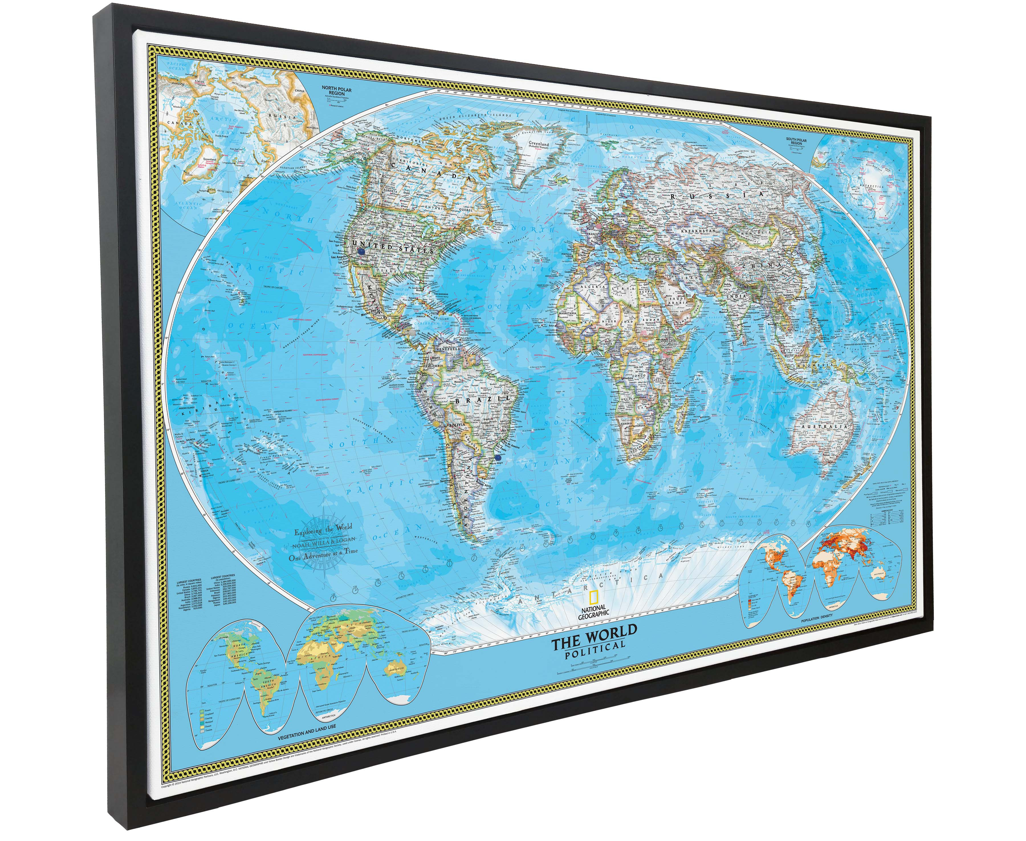 National Geographic World Classic Push Pin Map in Black Float Frame