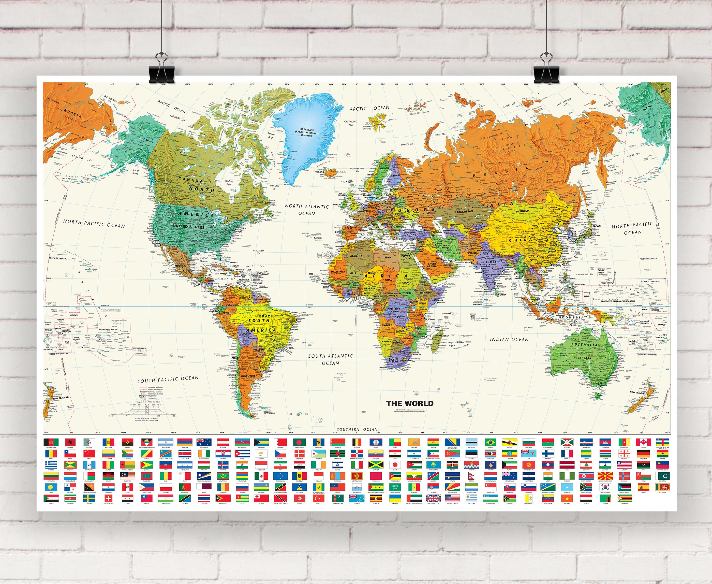 Contemporary World Wall Map with Flags
