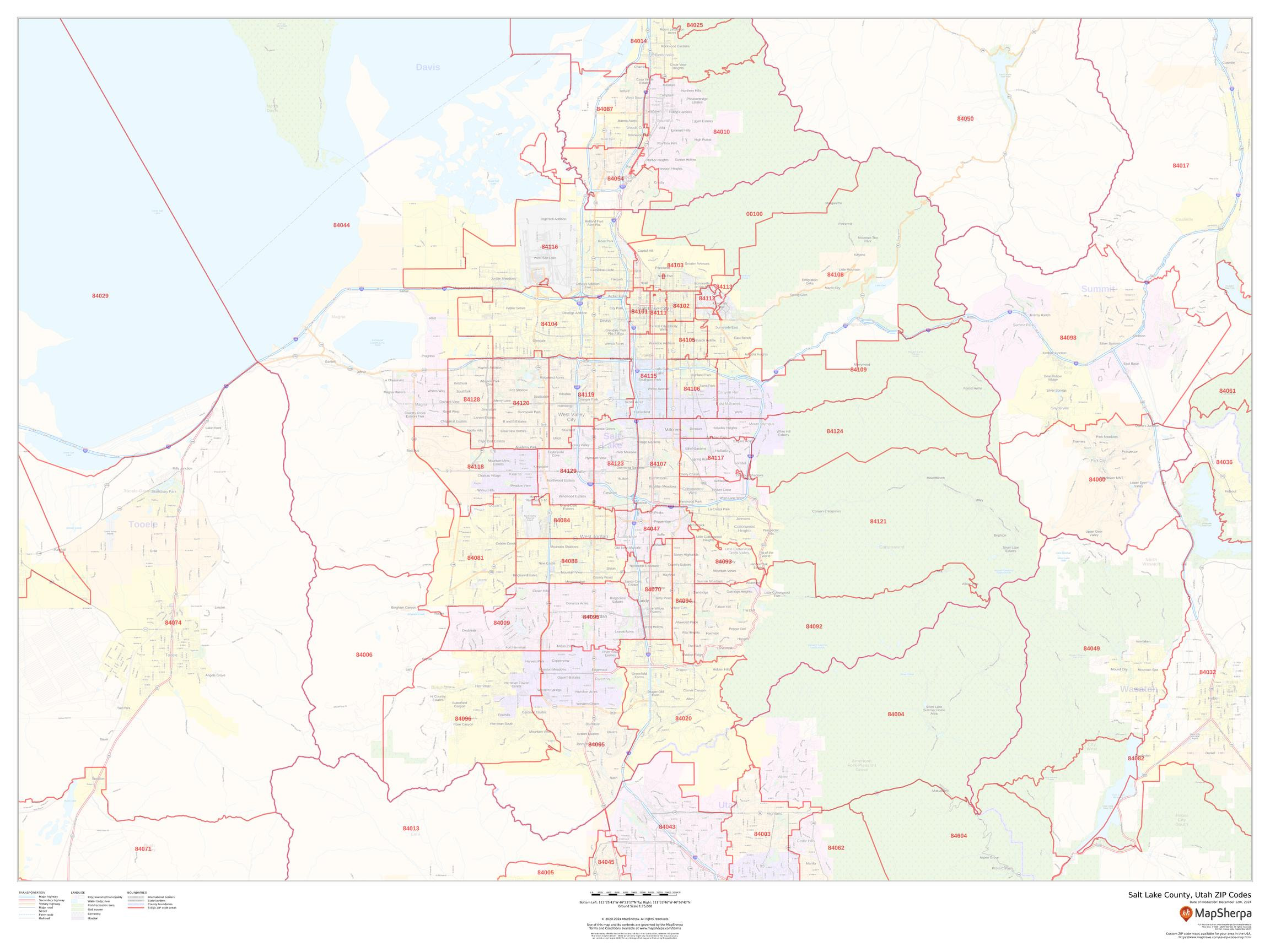 Salt Lake County, Utah ZIP Codes Wall Map