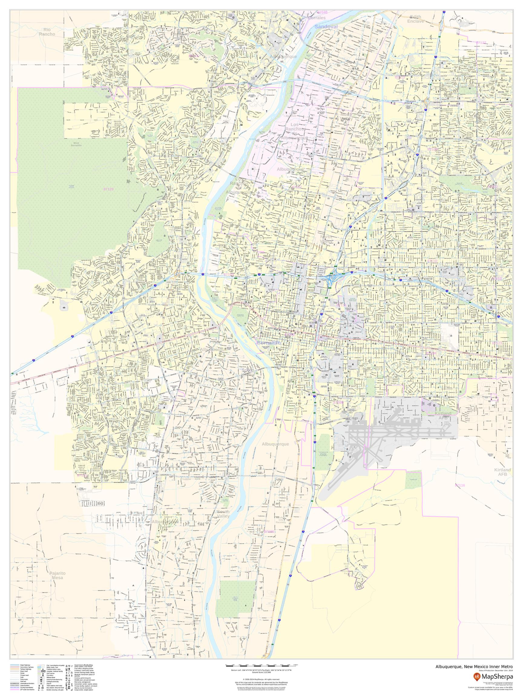 Albuquerque, New Mexico Inner Metro - Portrait Wall Map
