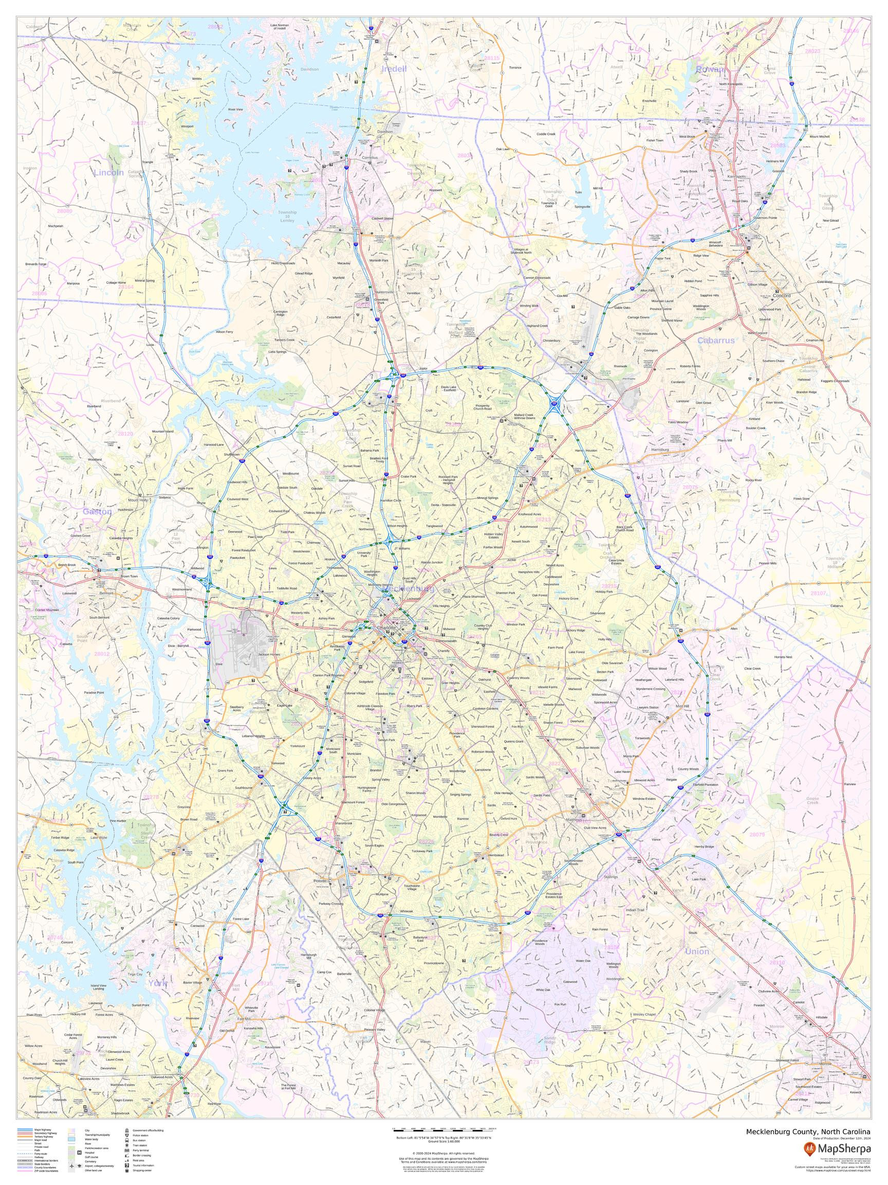 Mecklenburg County, North Carolina Wall Map