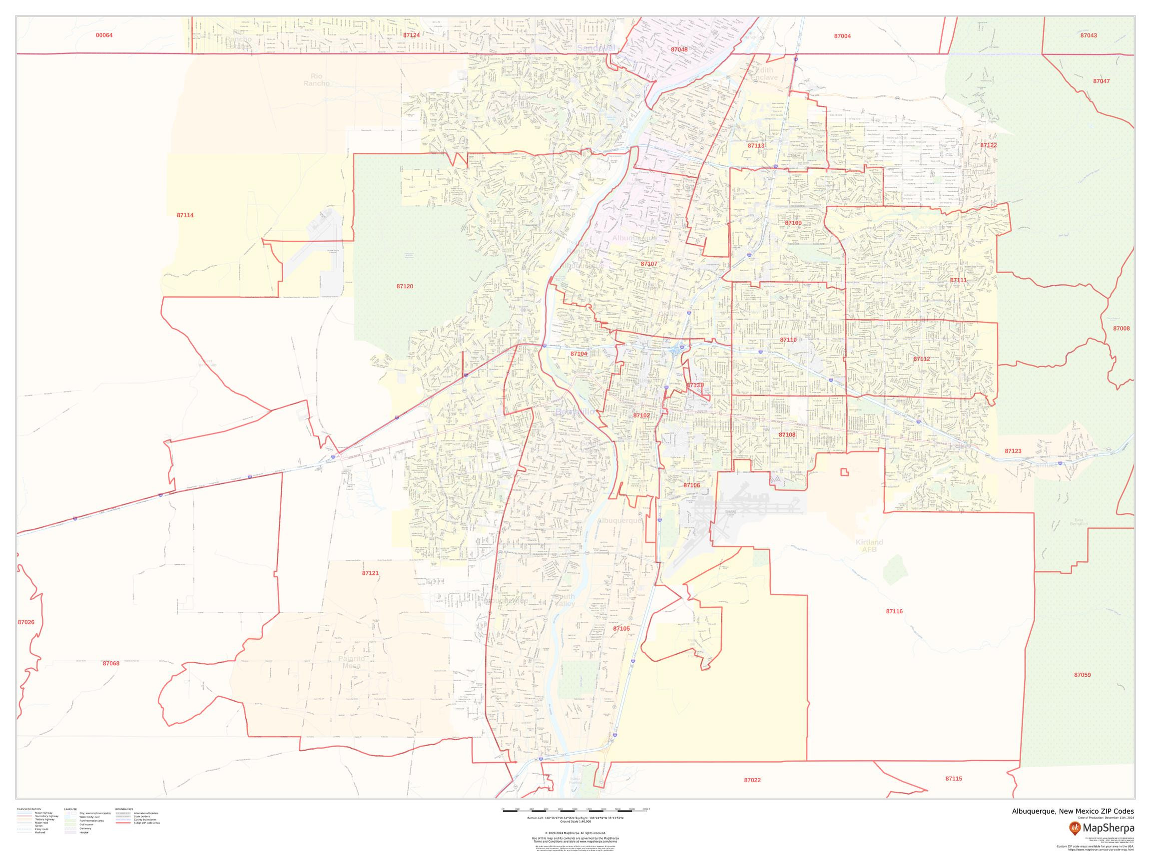 Albuquerque, New Mexico ZIP Codes Wall Map