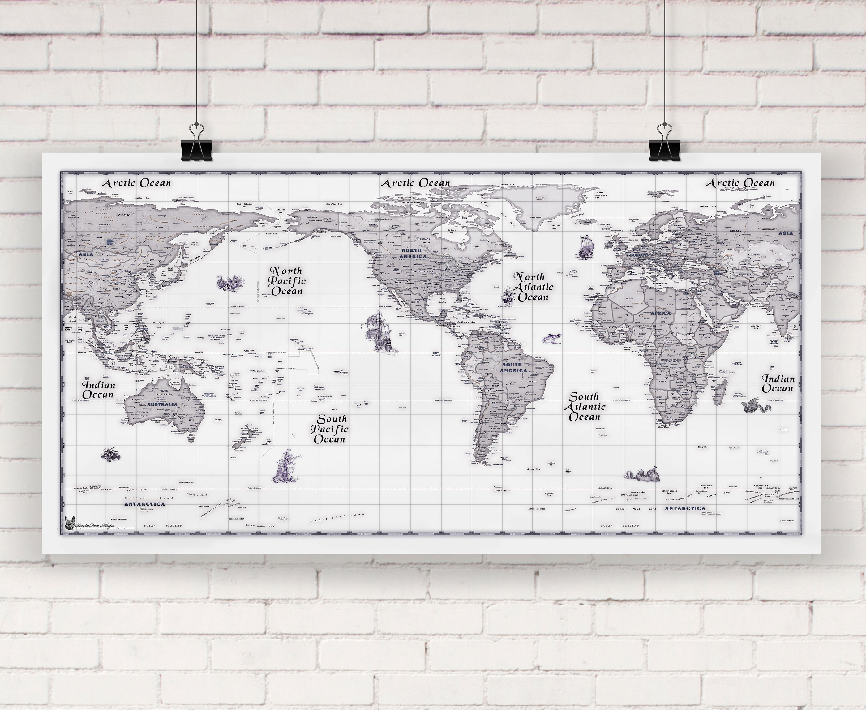 Blue Ink World Political Wall Map by Compart Maps
