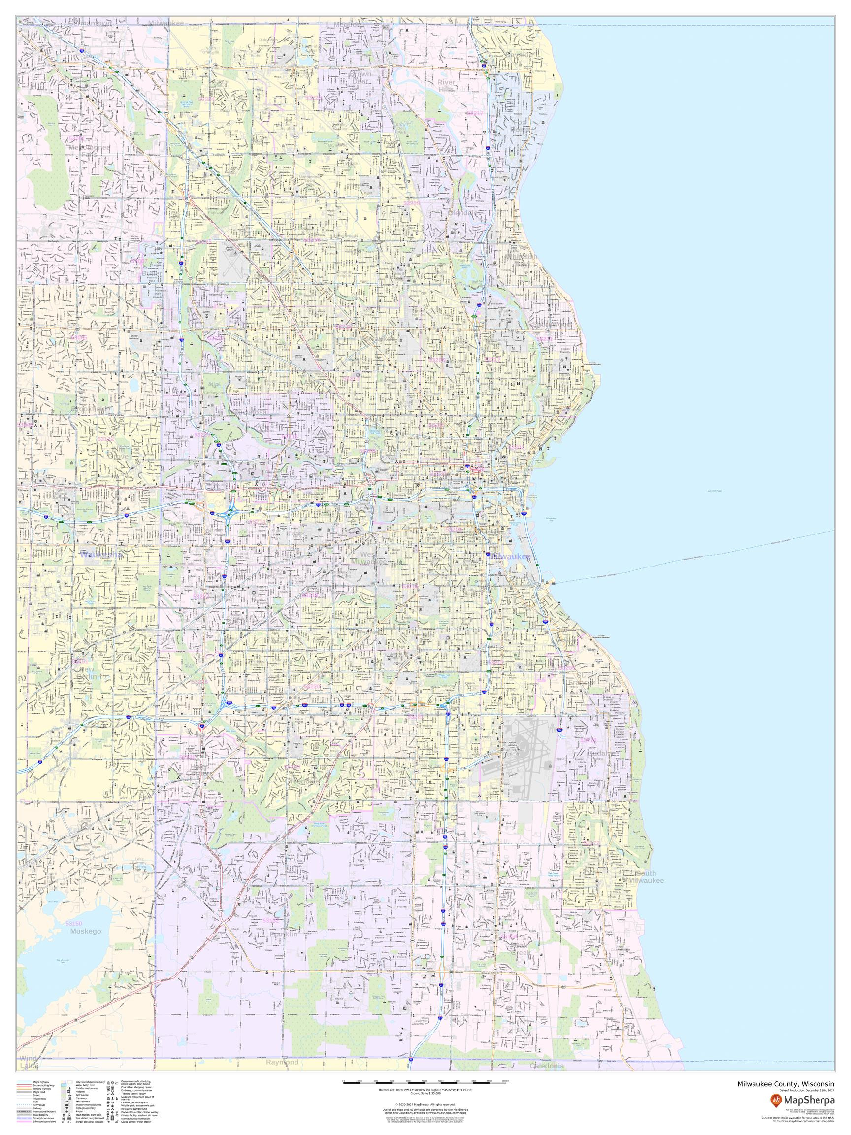 Milwaukee County, Wisconsin Wall Map