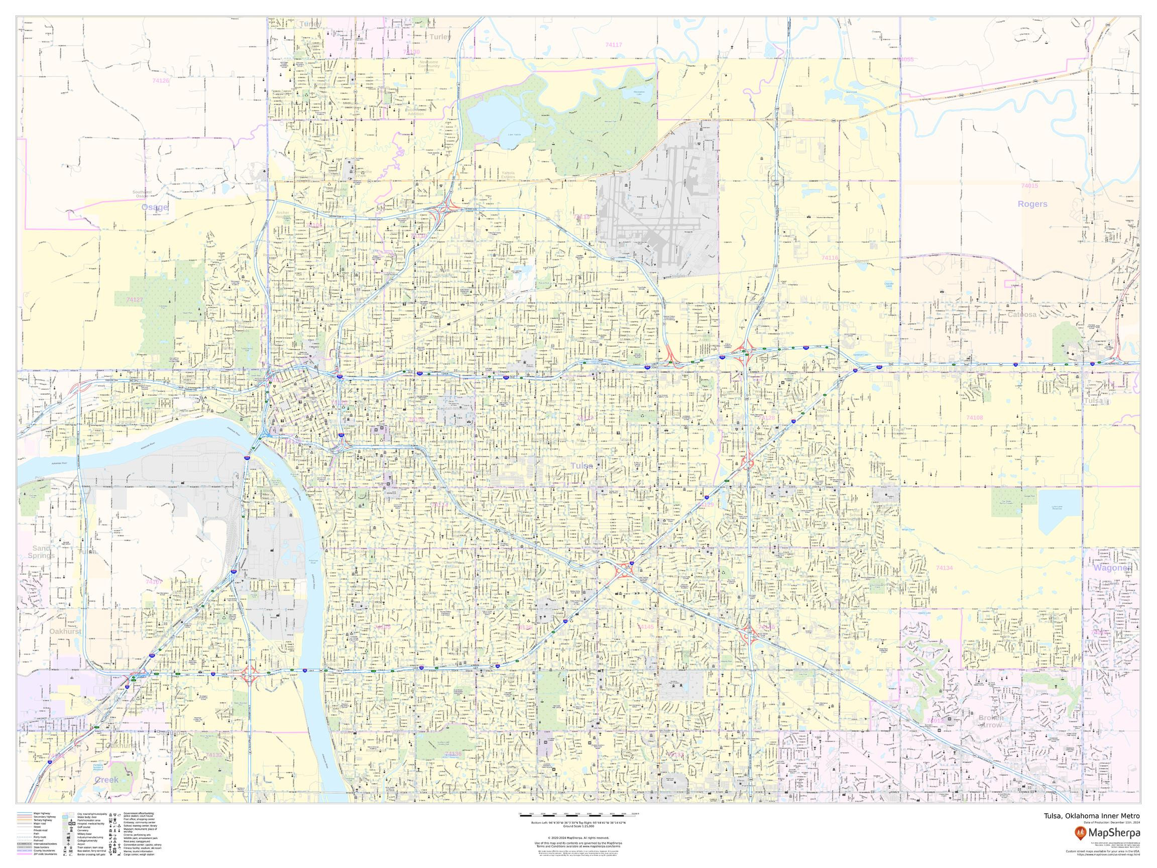 Tulsa, Oklahoma Inner Metro - Landscape Wall Map
