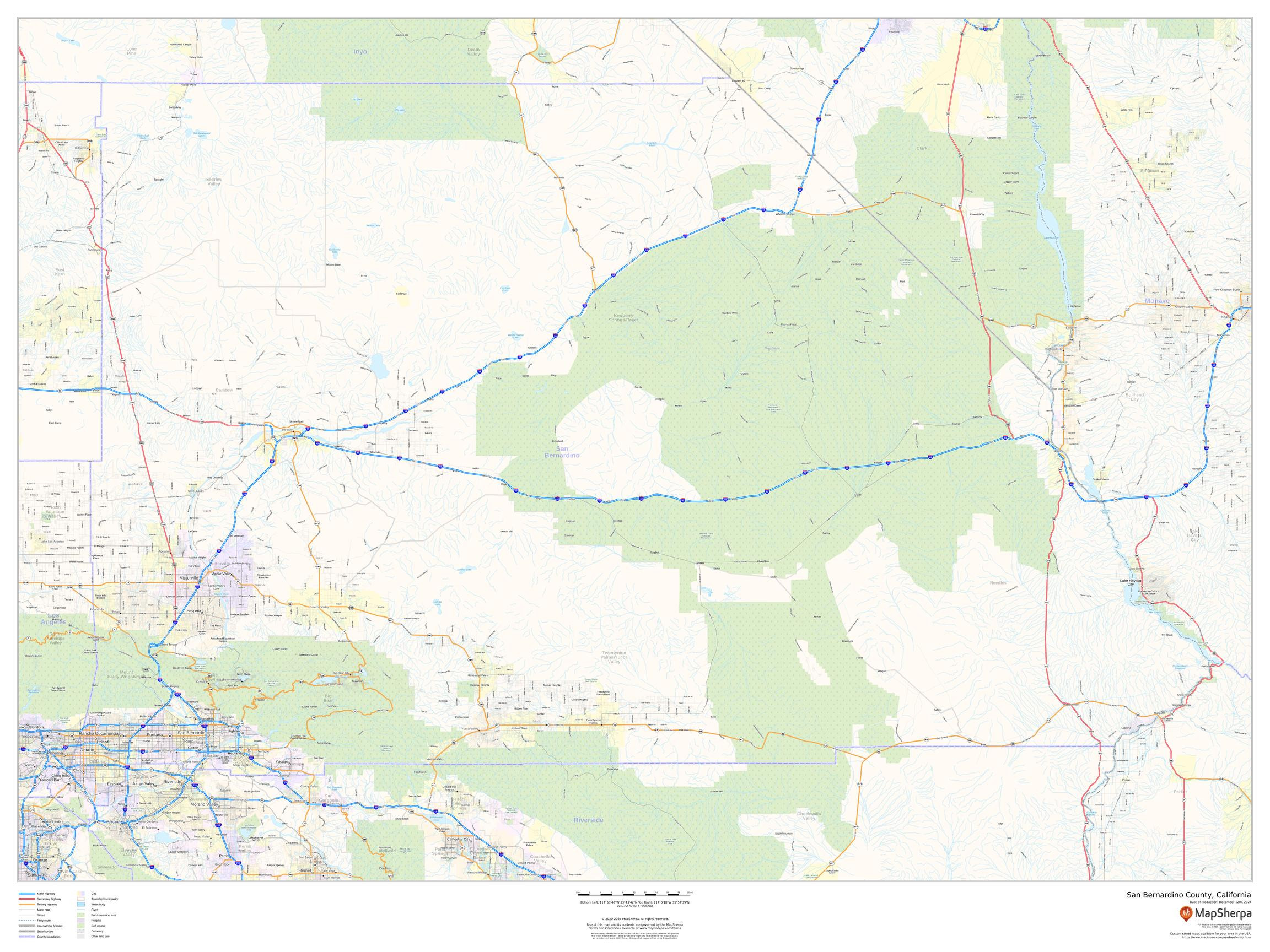 San Bernardino County, California Wall Map