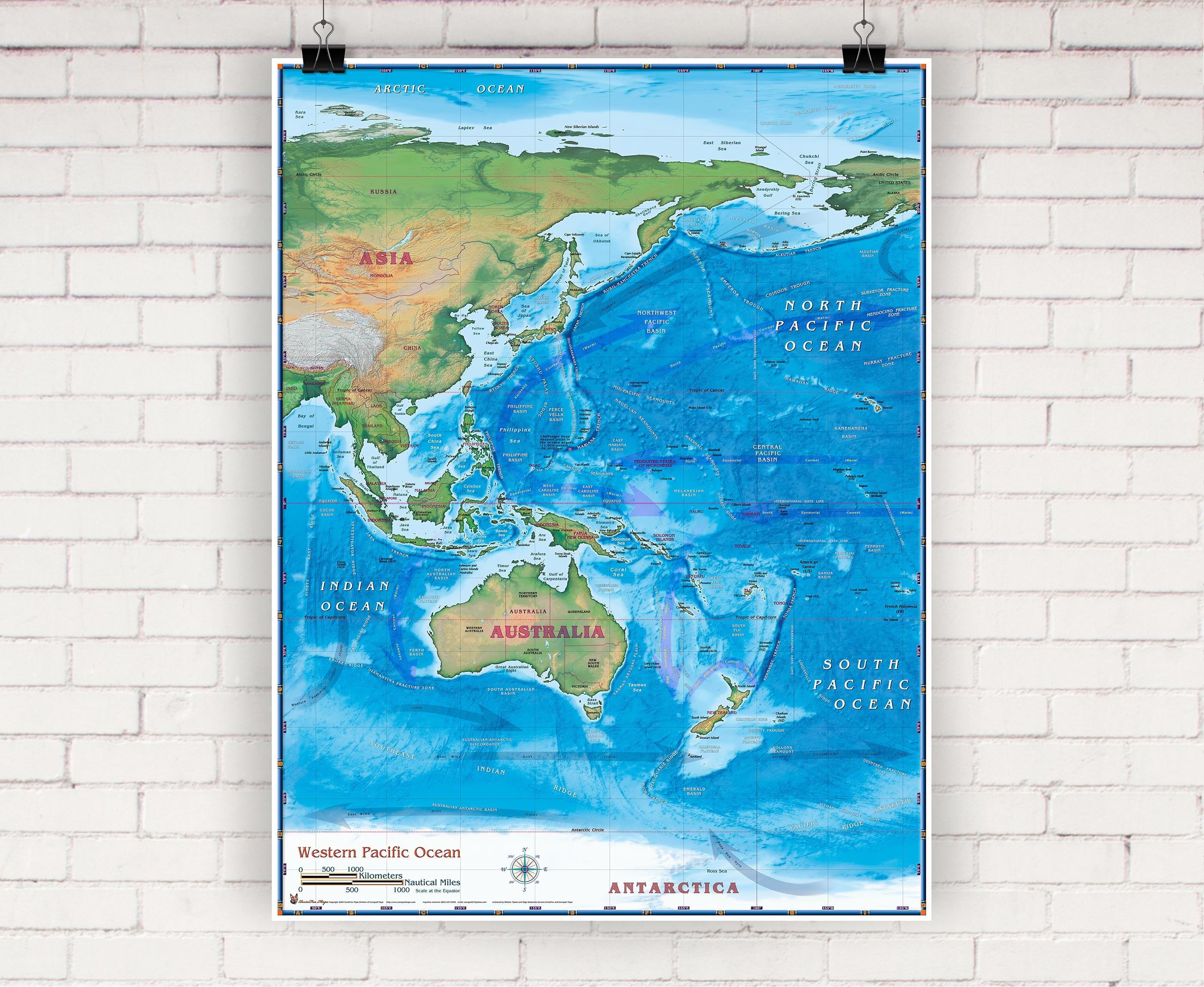 Western Pacific Physical Wall Map by Compart Maps
