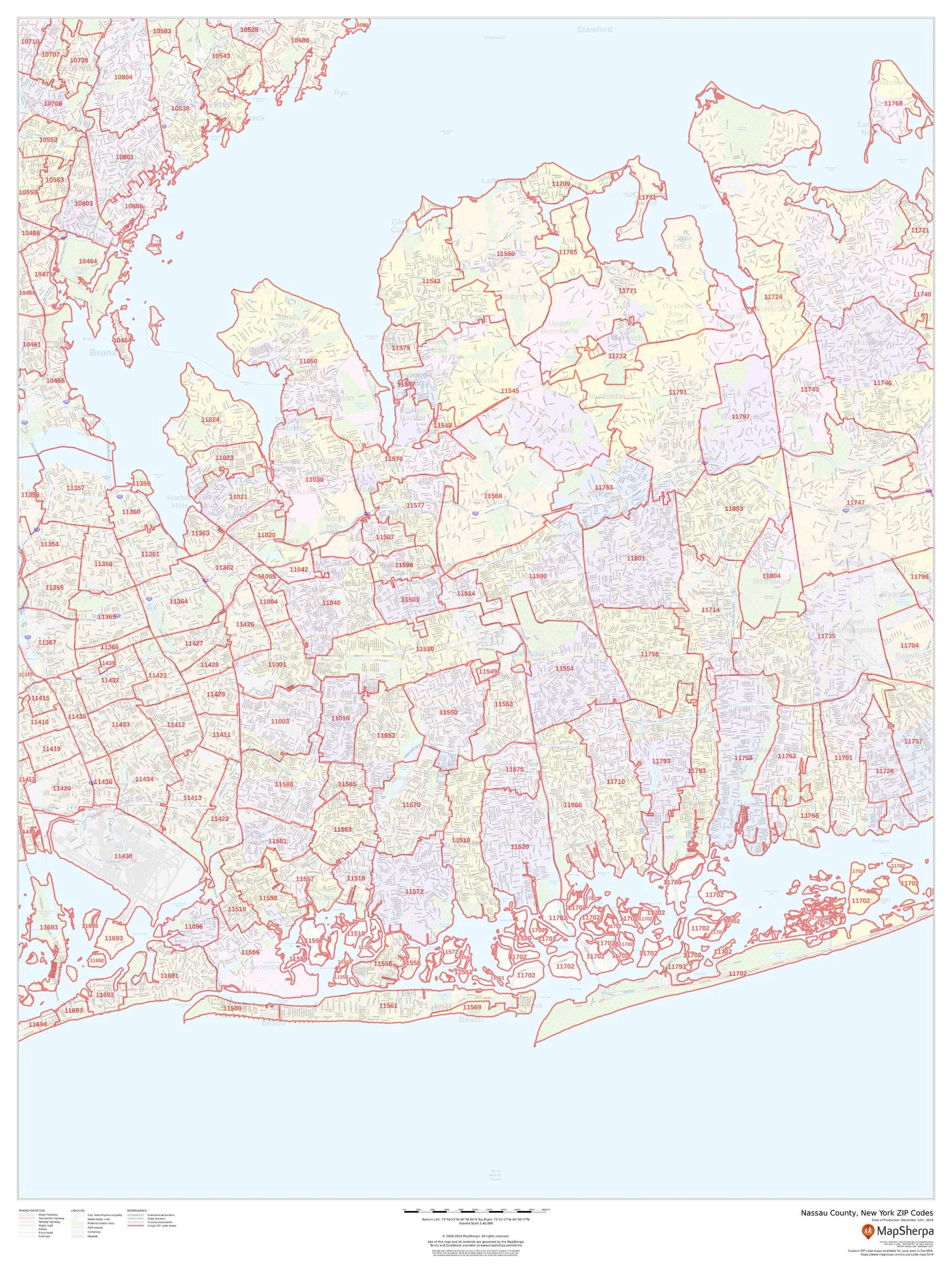 Nassau County, New York ZIP Codes Wall Map