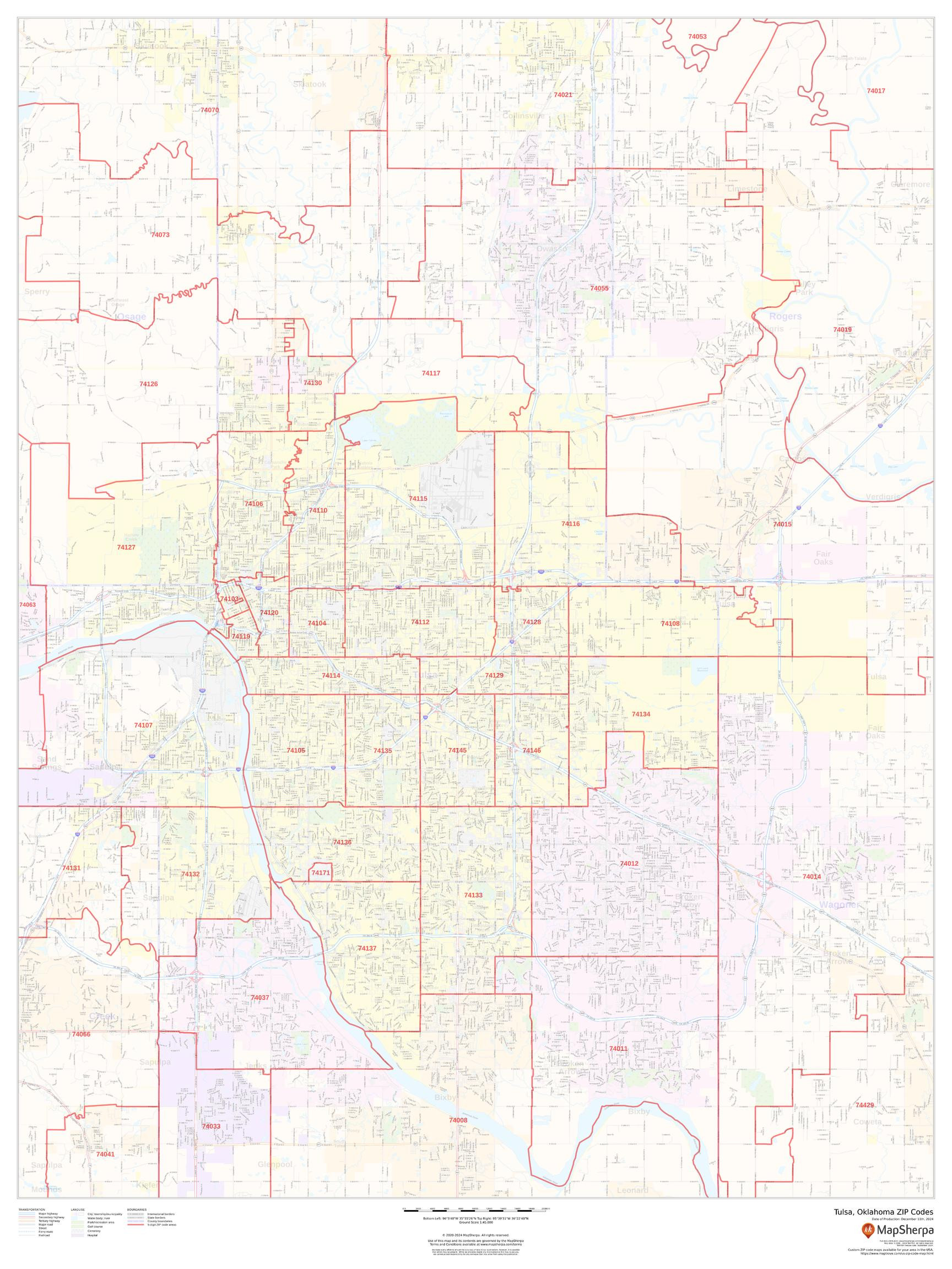 Tulsa, Oklahoma ZIP Codes Wall Map
