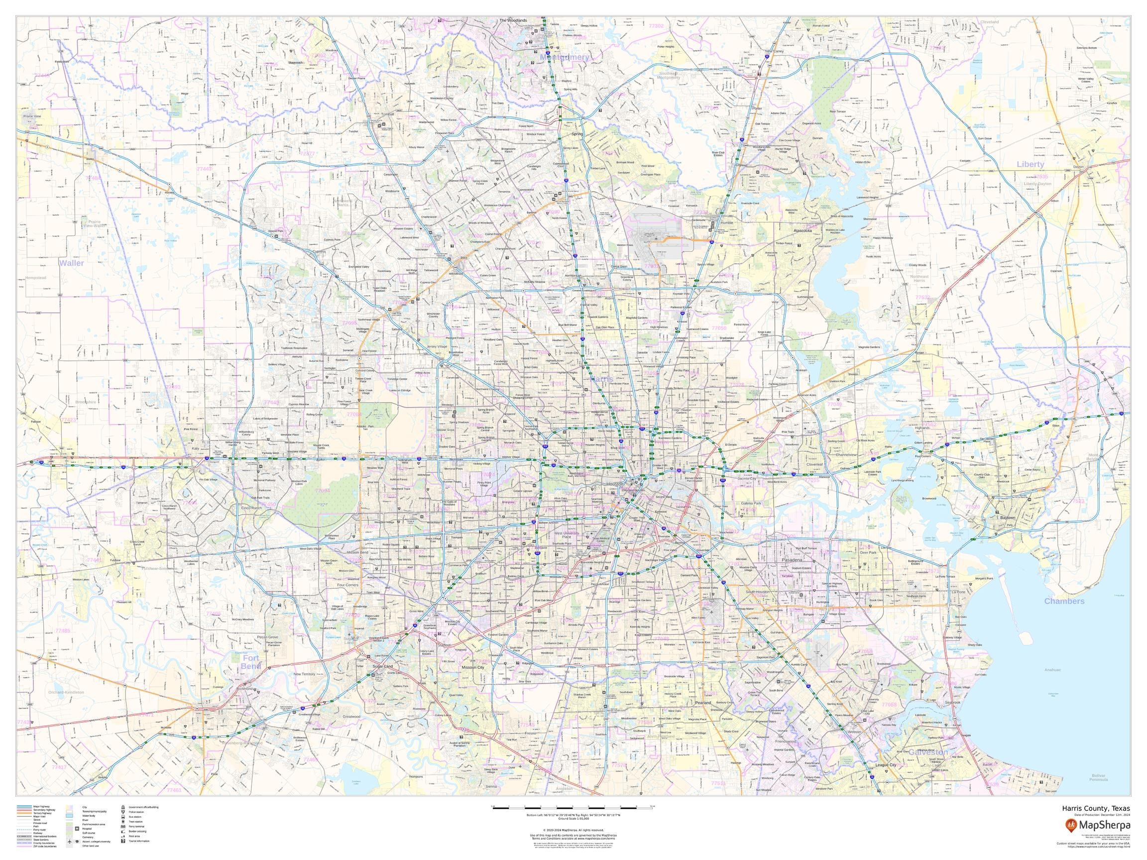 Harris County, Texas Wall Map