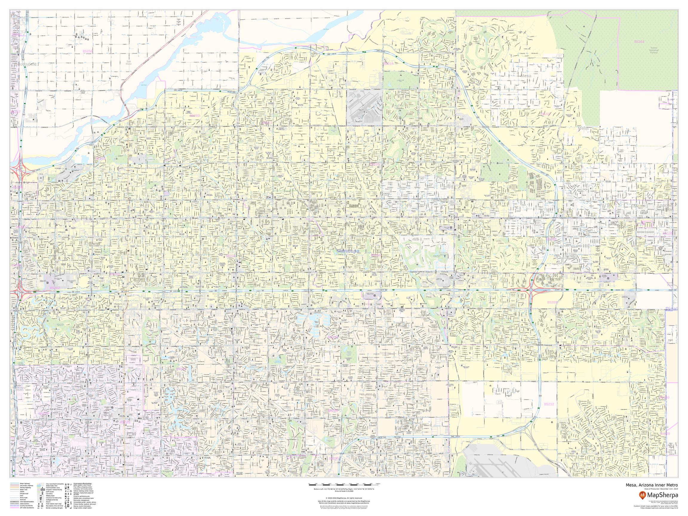 Mesa, Arizona Inner Metro - Landscape Wall Map