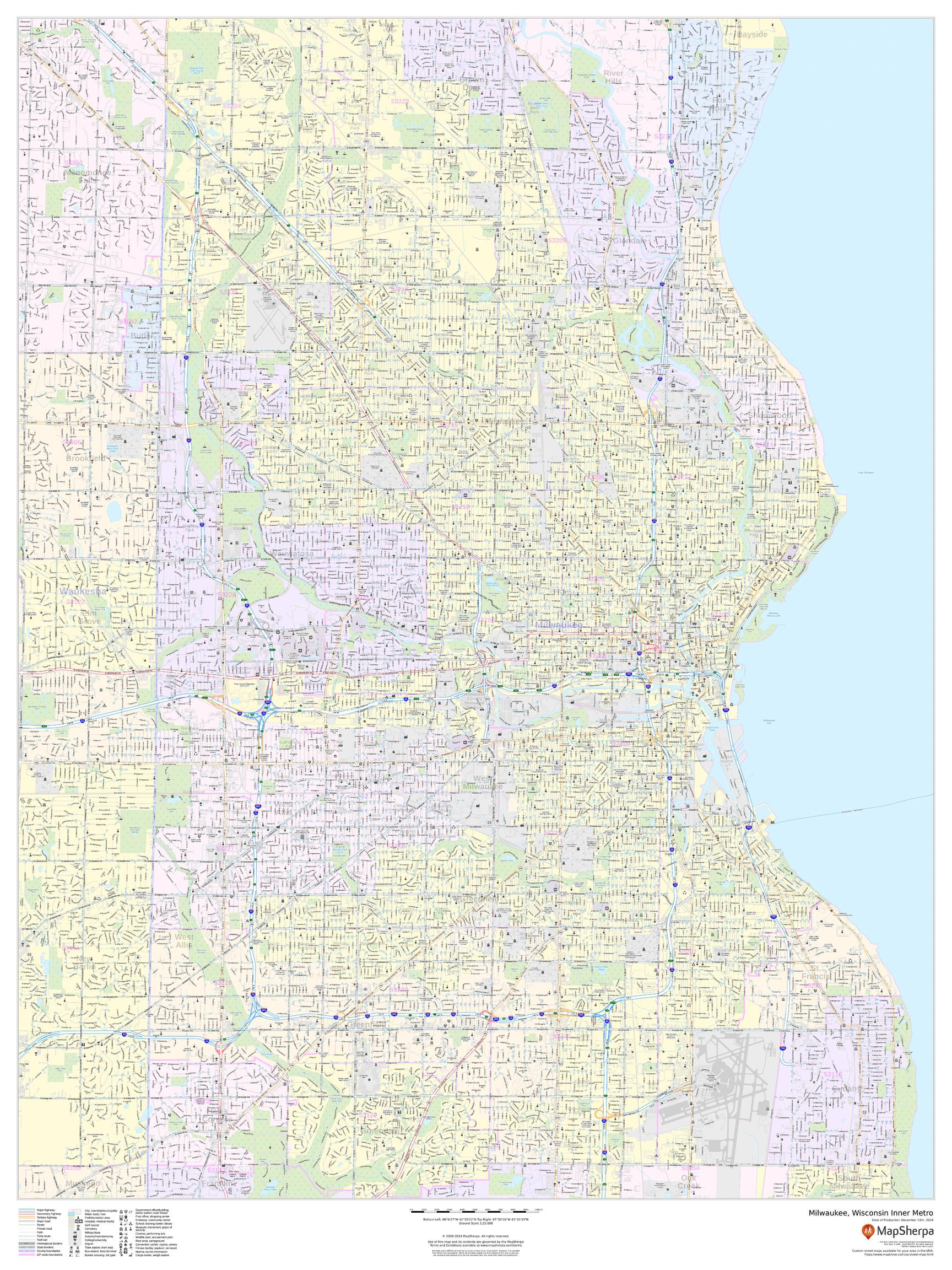 Milwaukee, Wisconsin Inner Metro - Portrait Wall Map