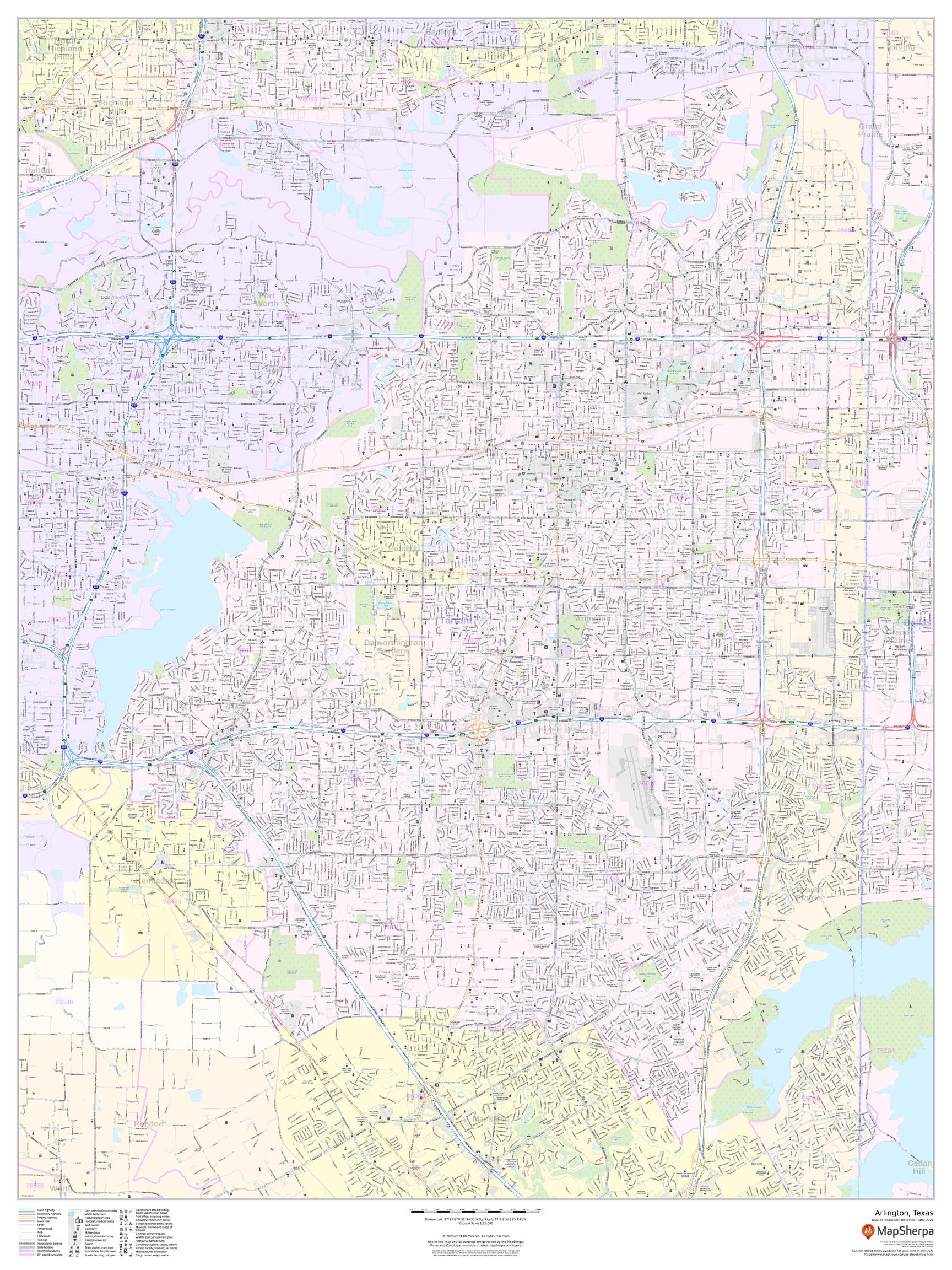 Arlington, Texas - Portrait Wall Map