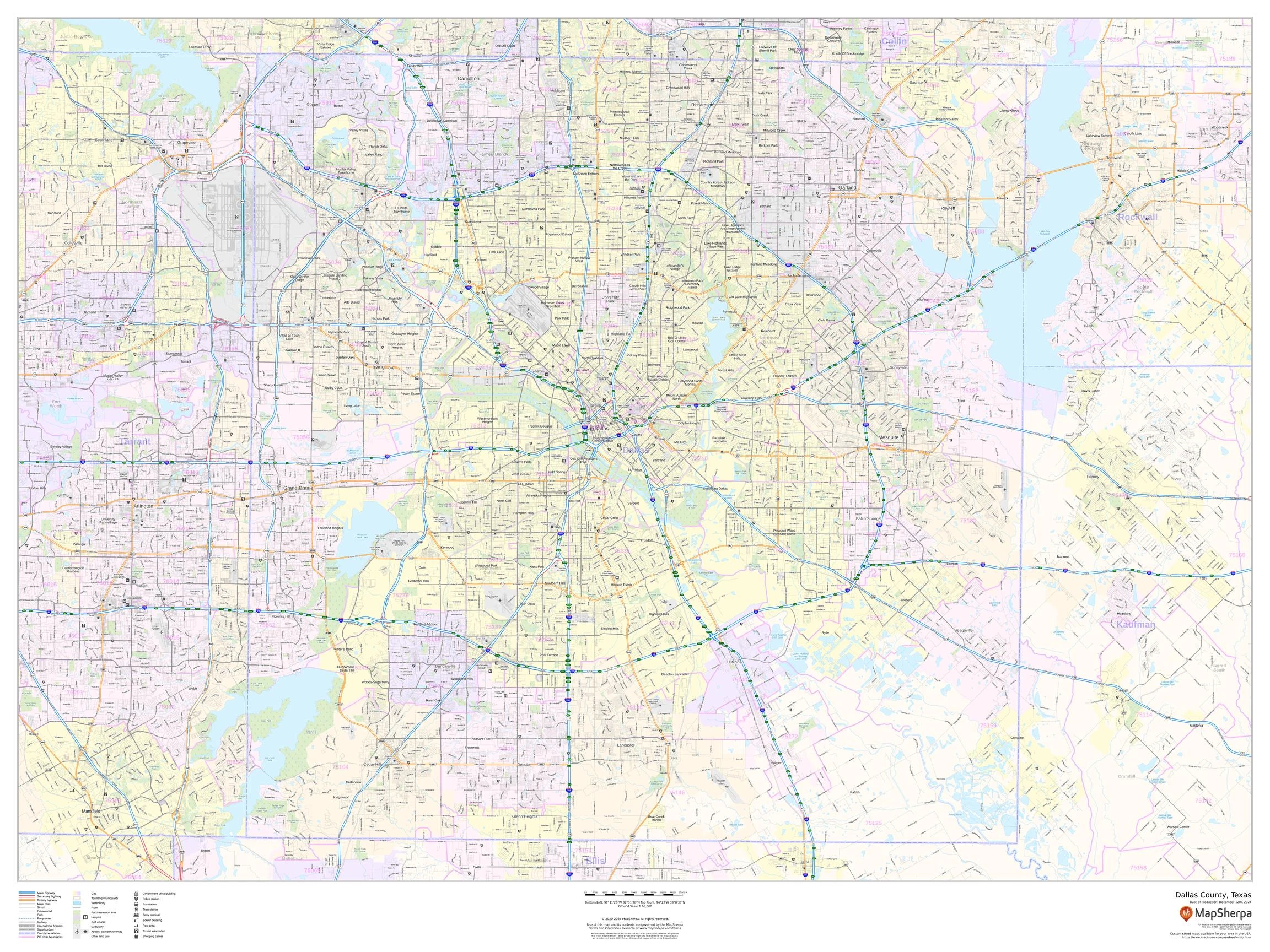 Dallas County, Texas Wall Map