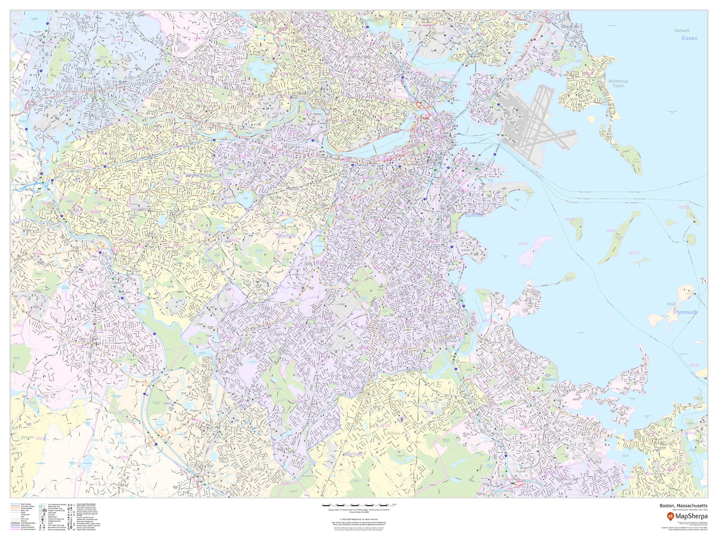 Boston, Massachusetts - Landscape Wall Map