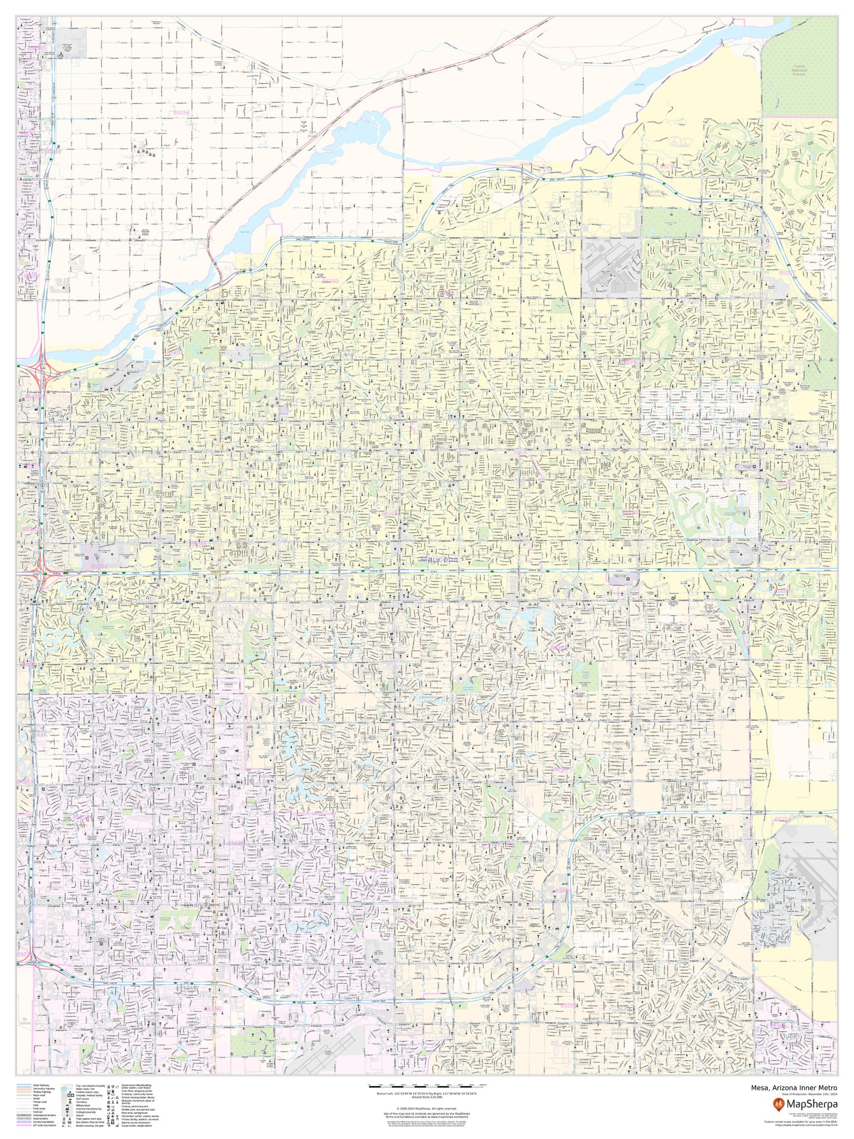 Mesa, Arizona Inner Metro - Portrait Wall Map