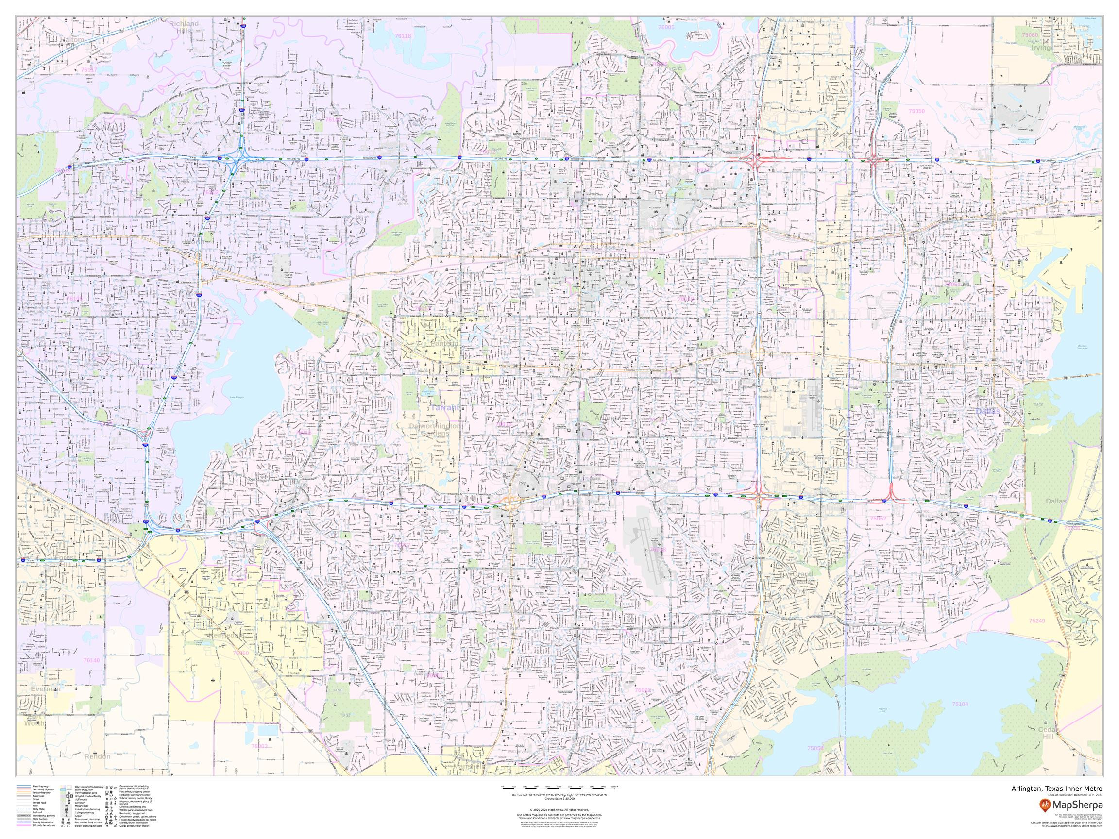 Arlington, Texas Inner Metro - Landscape Wall Map