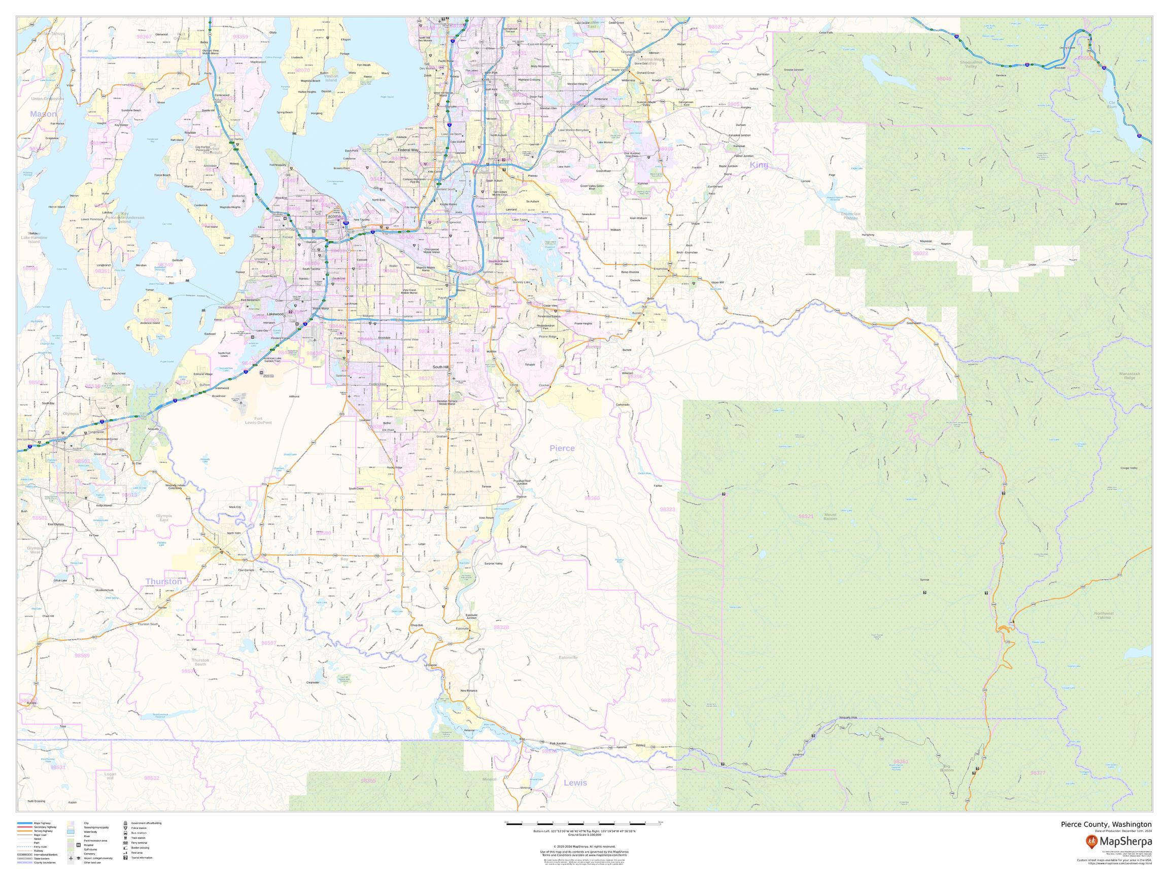 Pierce County, Washington Wall Map