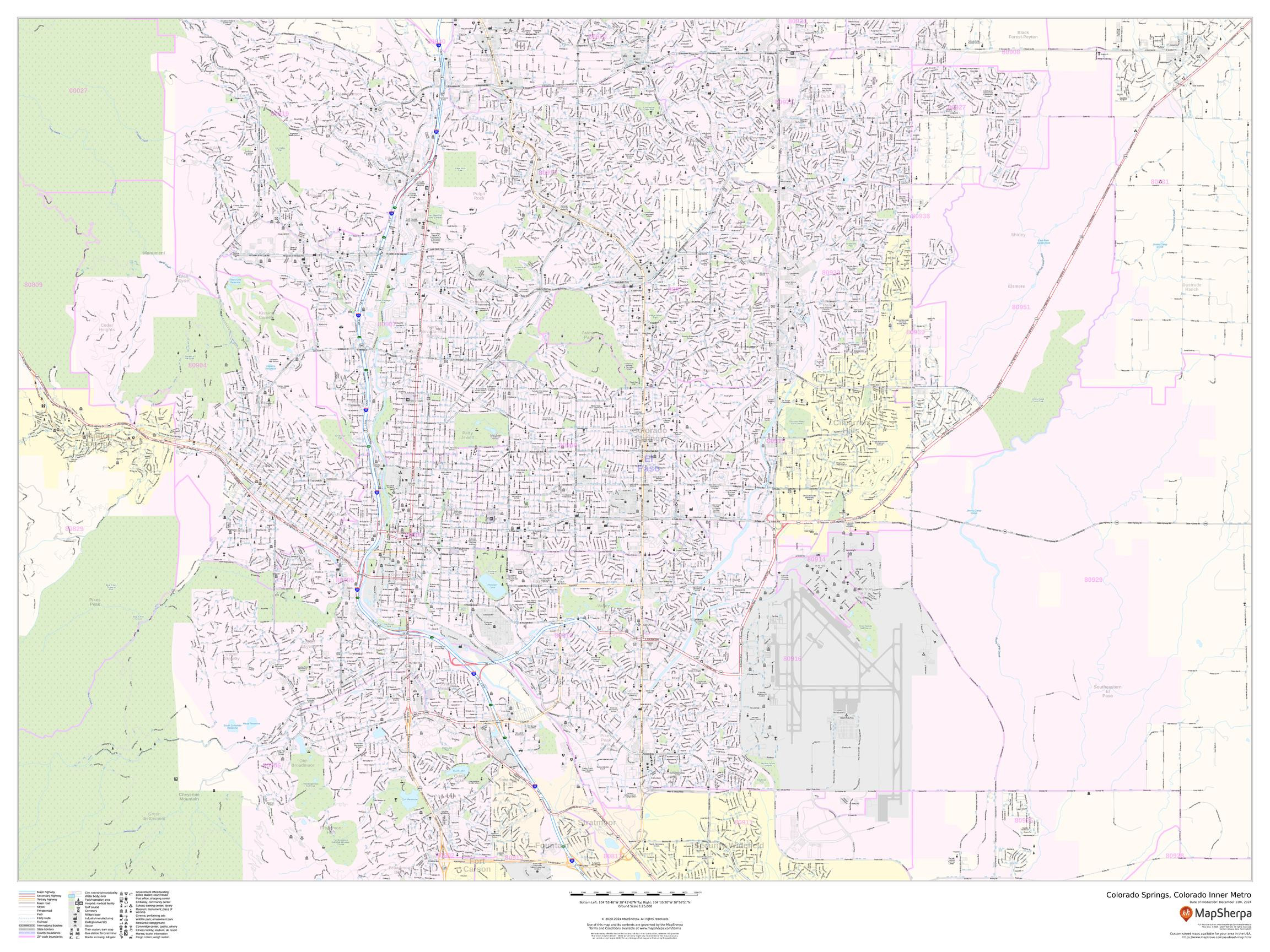 Colorado Springs, Colorado Inner Metro - Landscape Wall Map