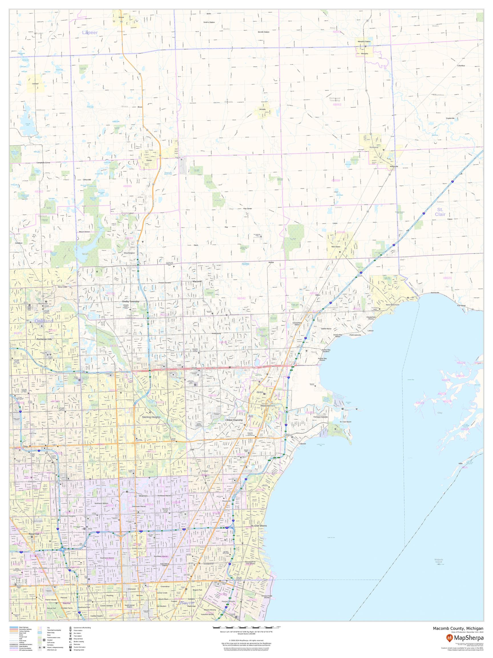 Macomb County, Michigan Wall Map