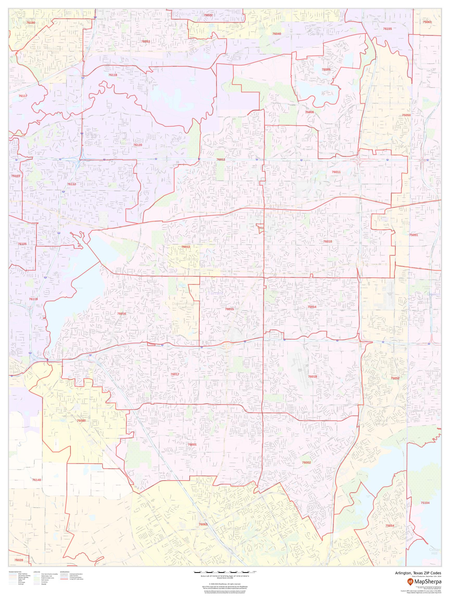 Arlington, Texas ZIP Codes Wall Map