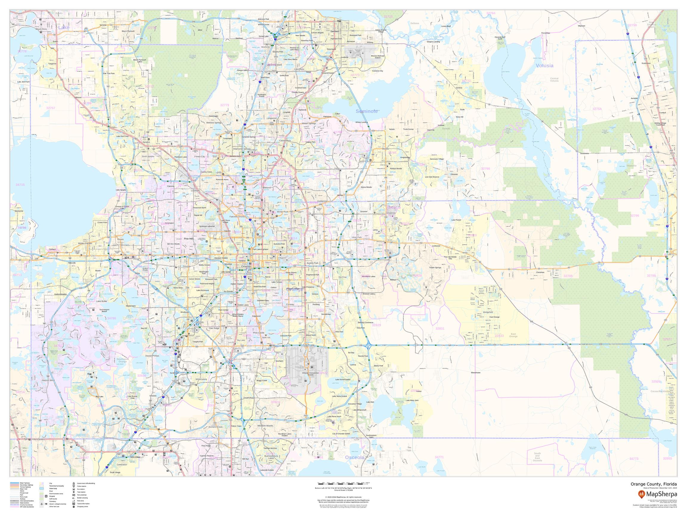 Orange County, Florida Wall Map
