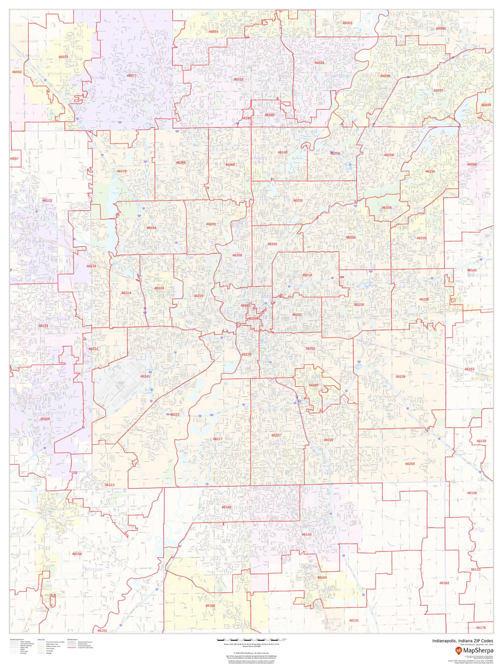Indiana ZIP Codes Wall Map Zip Large 