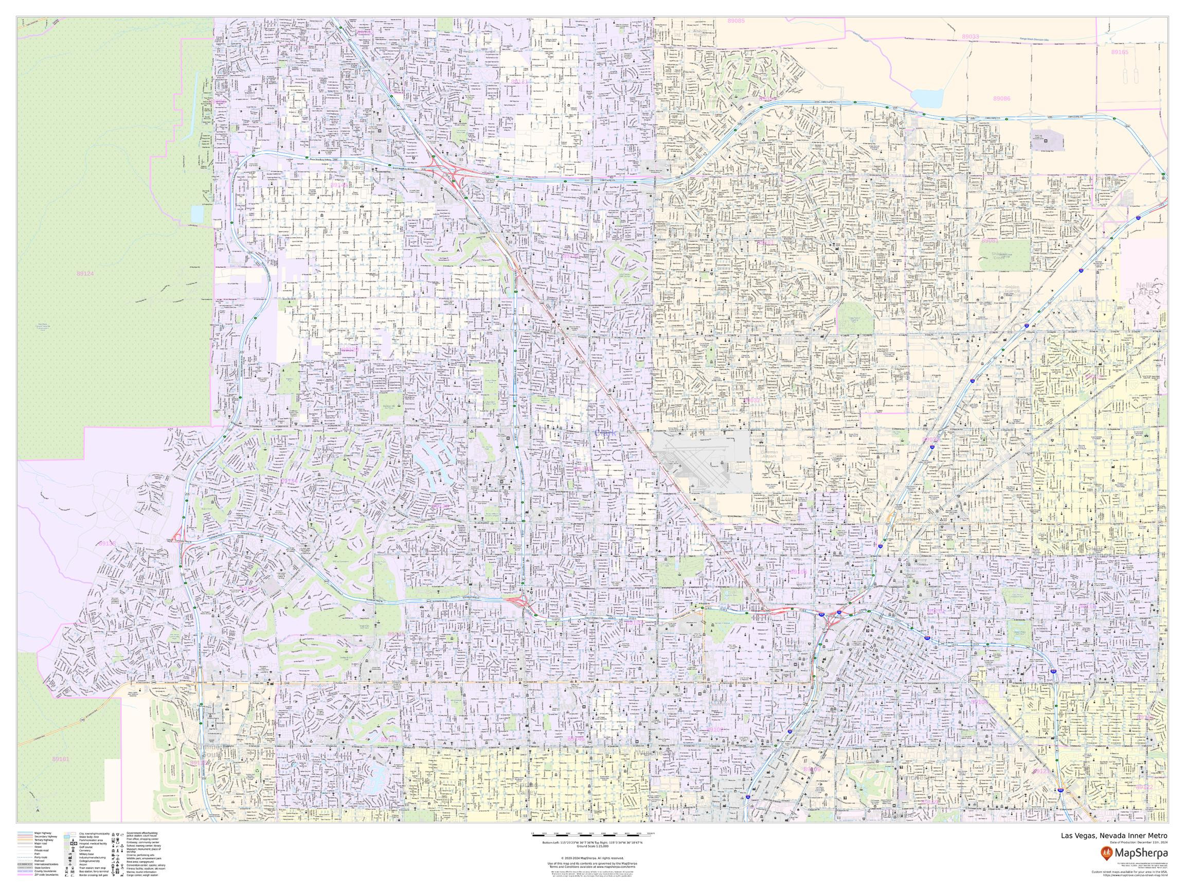 Las Vegas, Nevada Inner Metro - Landscape Wall Map