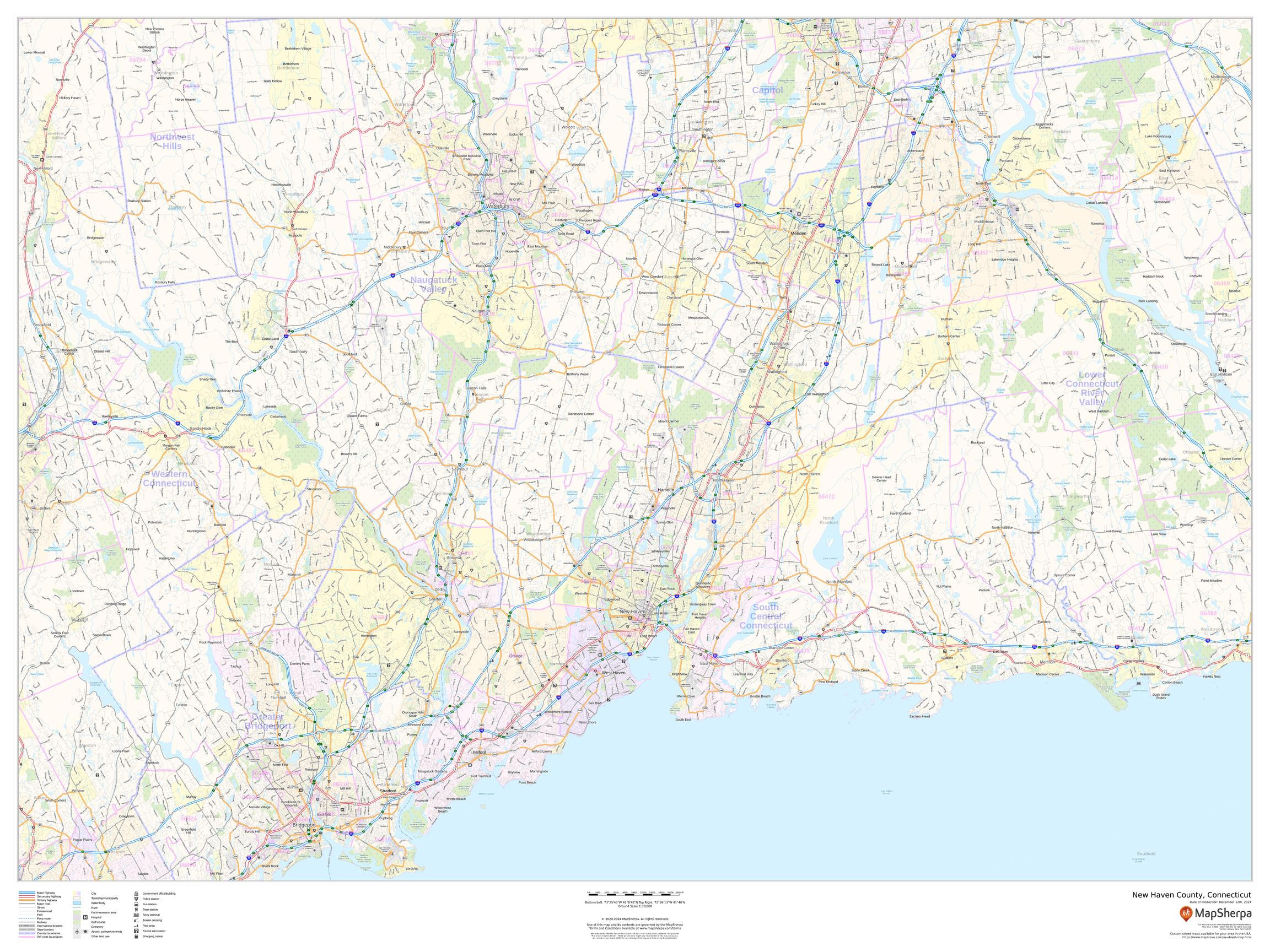 New Haven County, Connecticut Wall Map