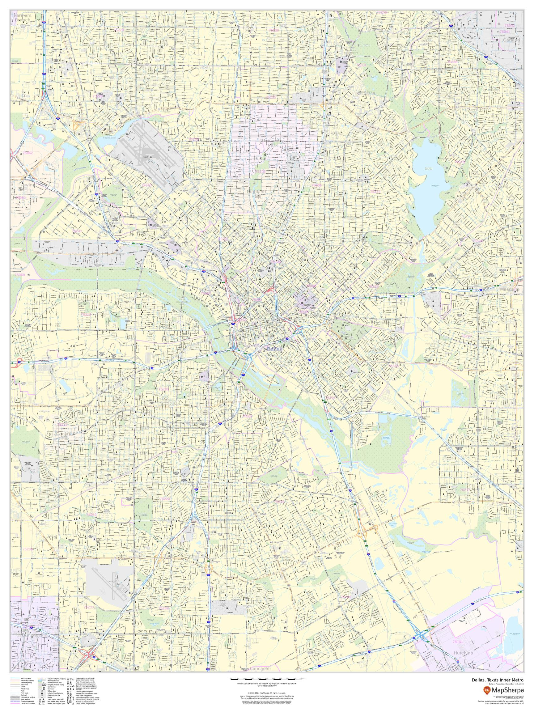 Dallas, Texas Inner Metro - Portrait Wall Map