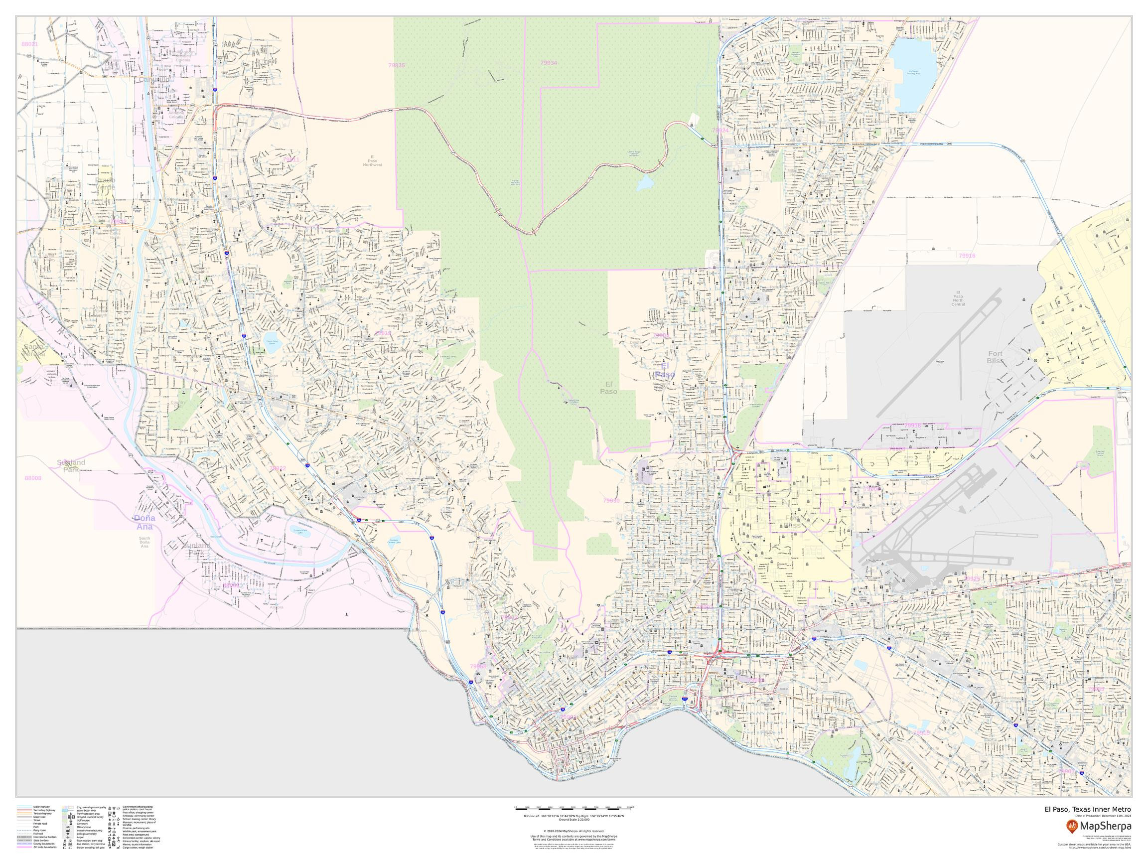 El Paso, Texas Inner Metro - Landscape Wall Map