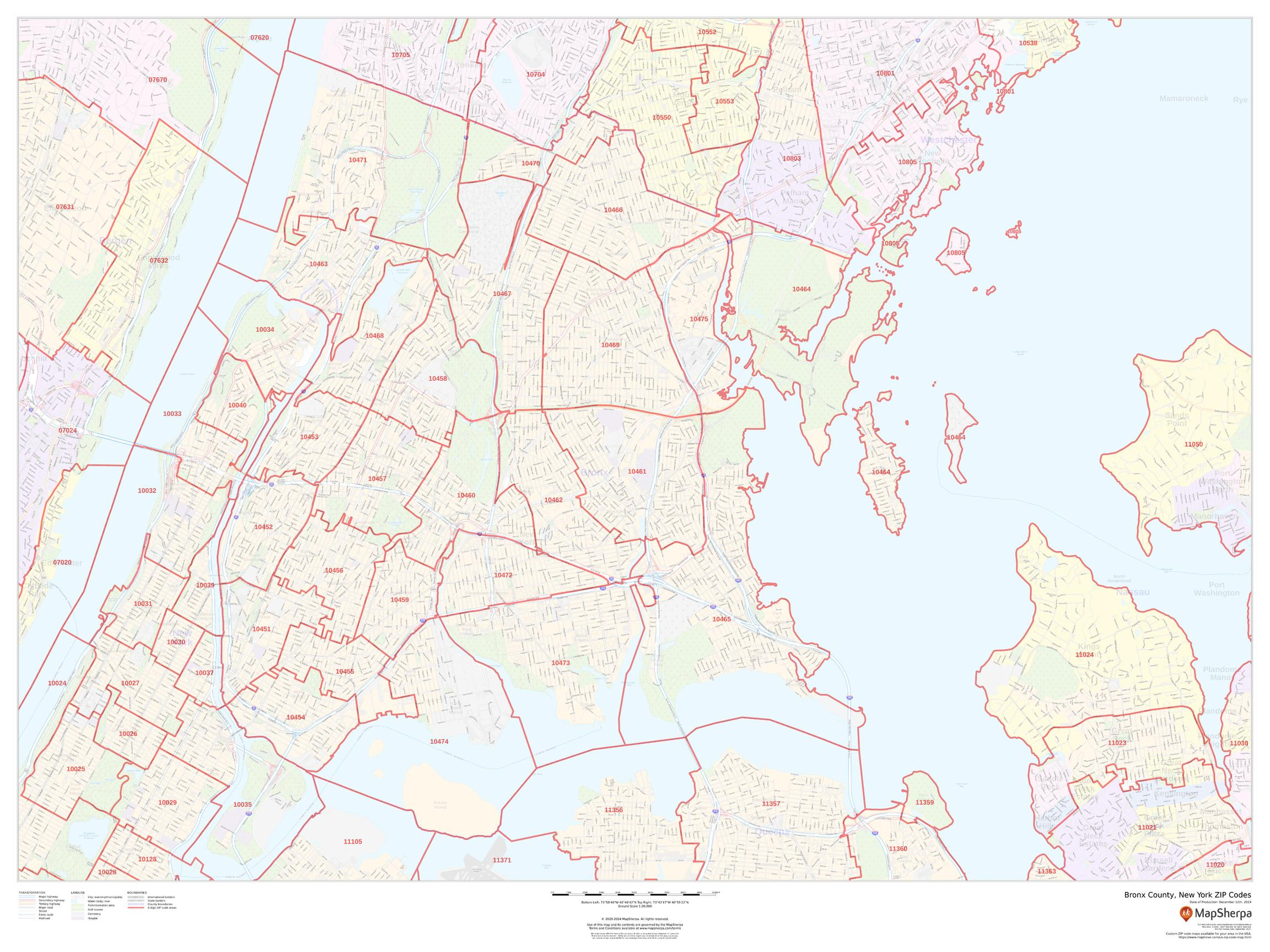 Bronx County, New York ZIP Codes Wall Map