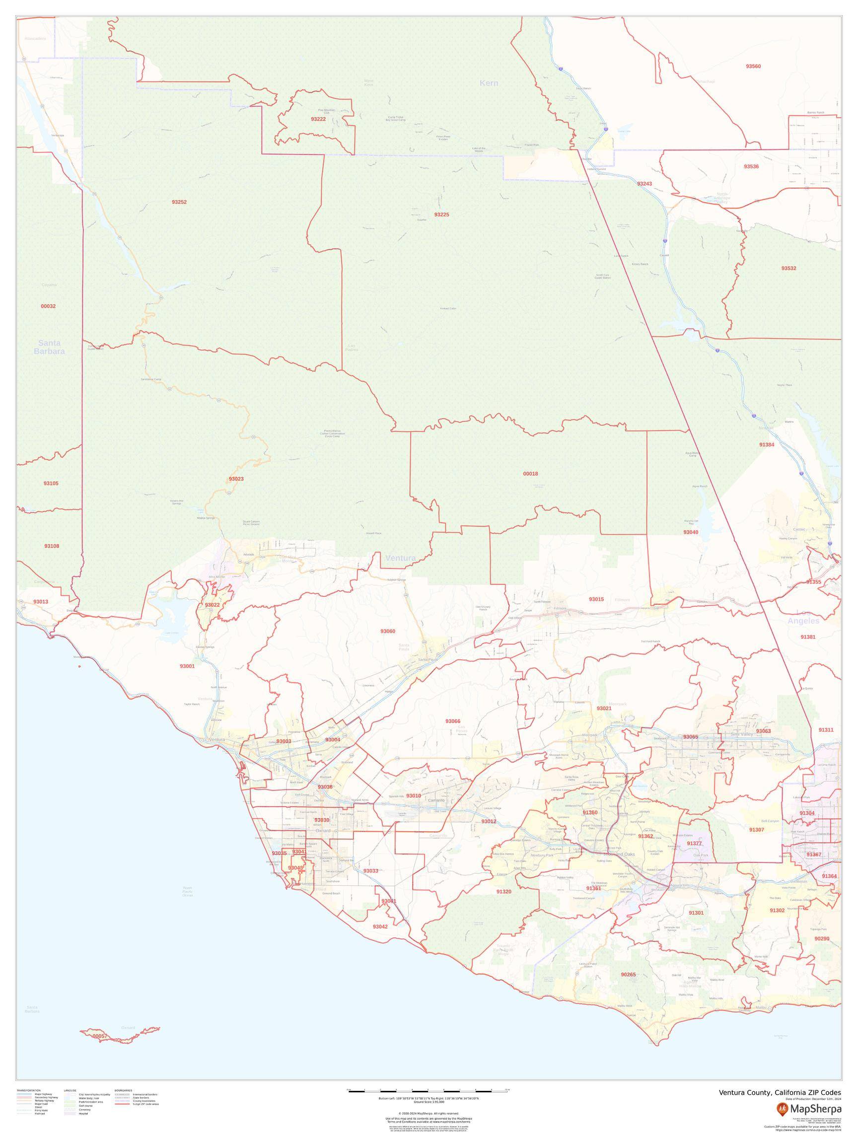 Ventura County, California ZIP Codes (Mainland) Wall Map