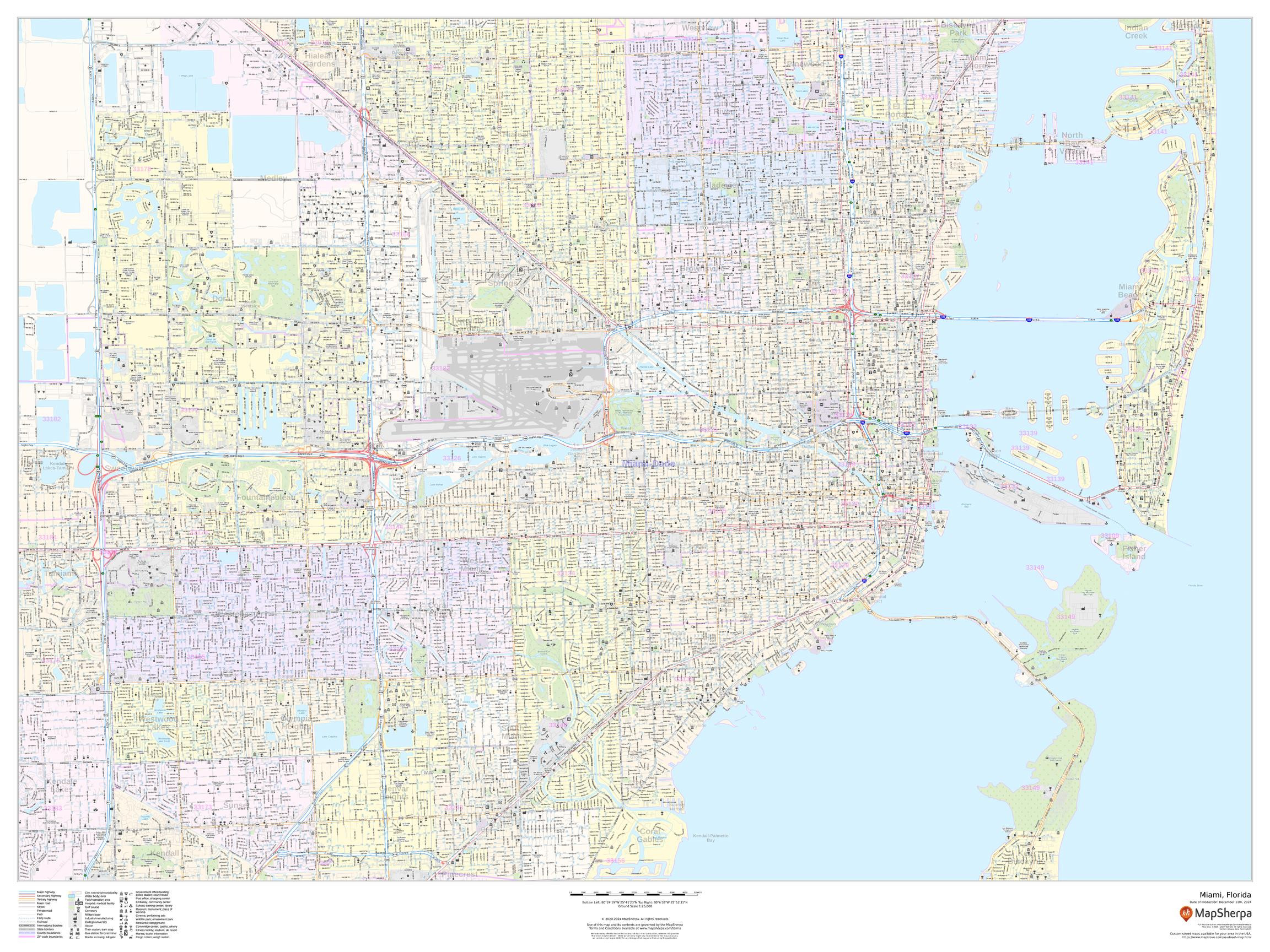 Miami, Florida - Landscape Wall Map