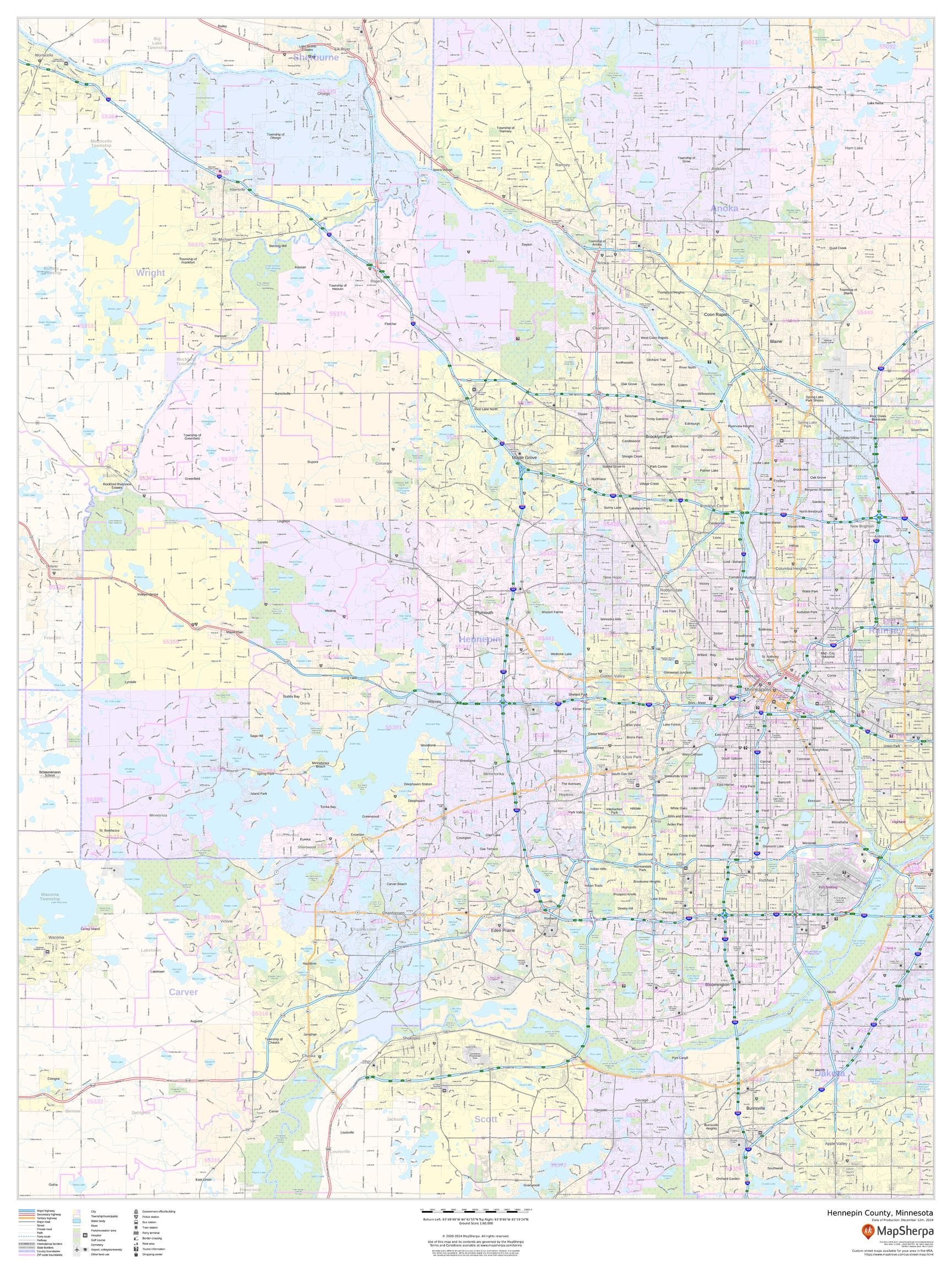 Hennepin County, Minnesota Wall Map