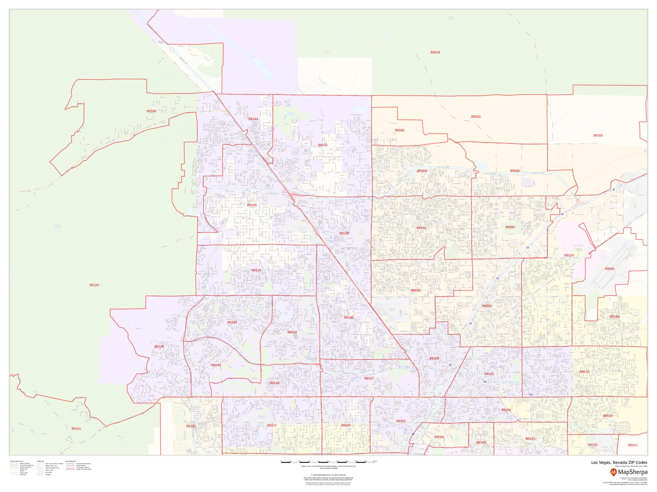 Las Vegas, Nevada ZIP Codes Wall Map
