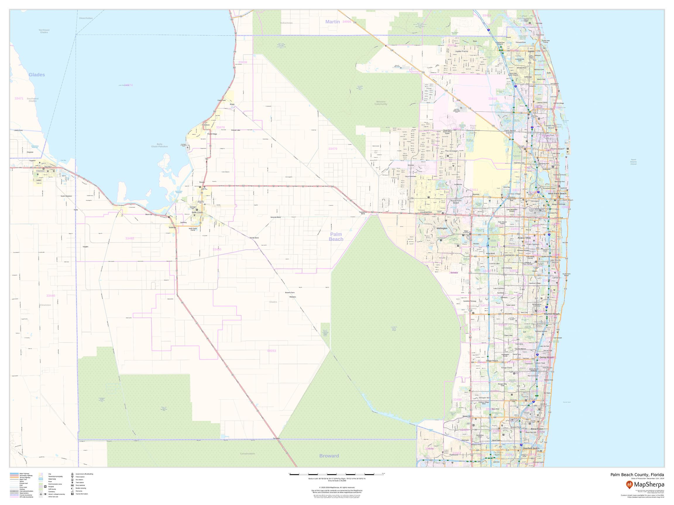 Palm Beach County, Florida Wall Map