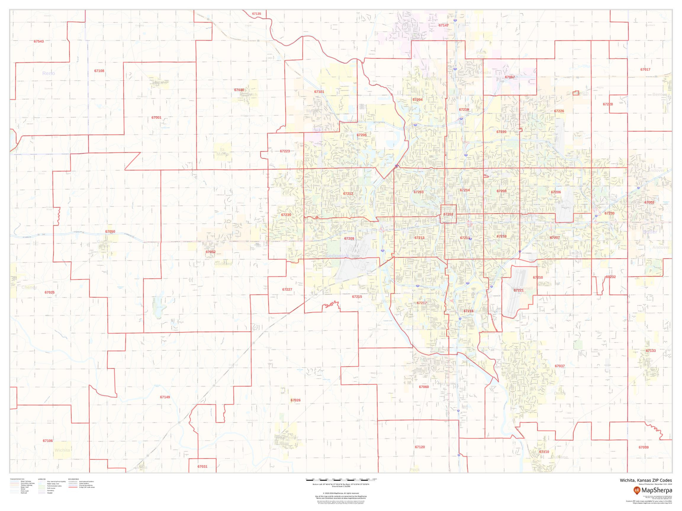 Wichita, Kansas ZIP Codes Wall Map