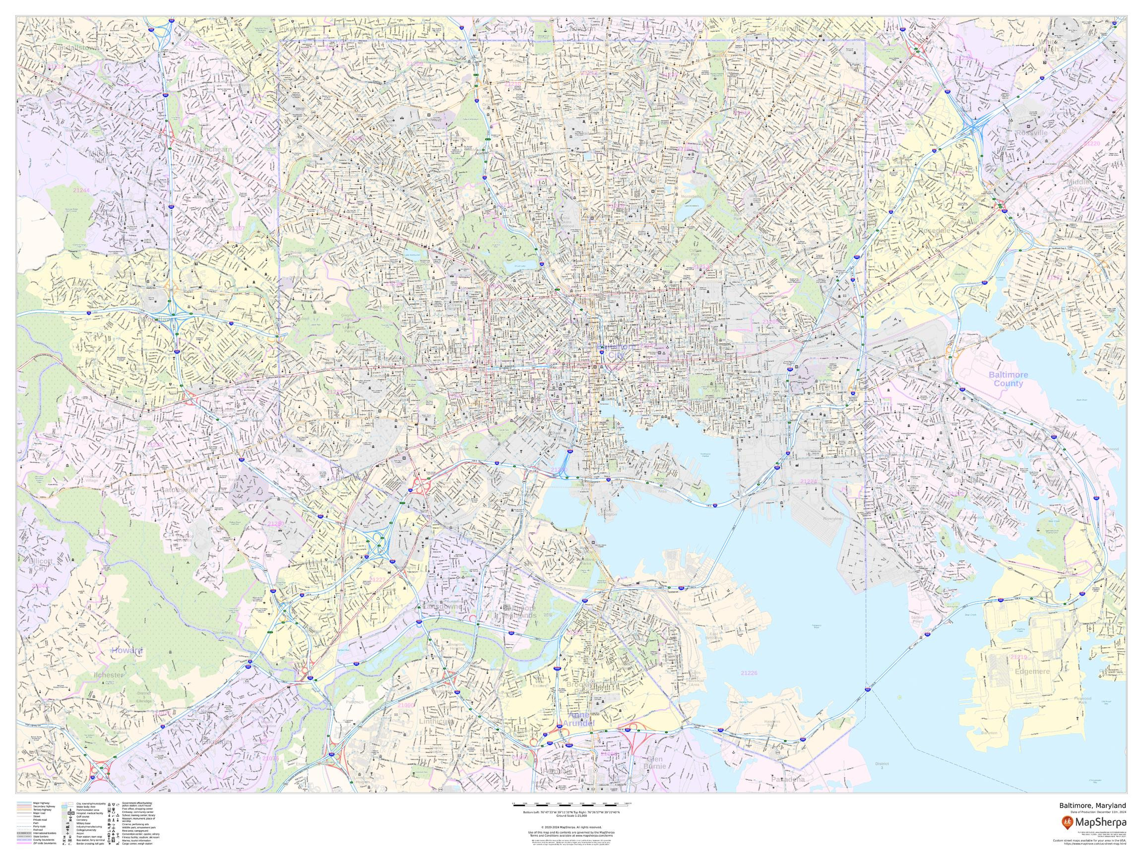 Baltimore, Maryland - Landscape Wall Map
