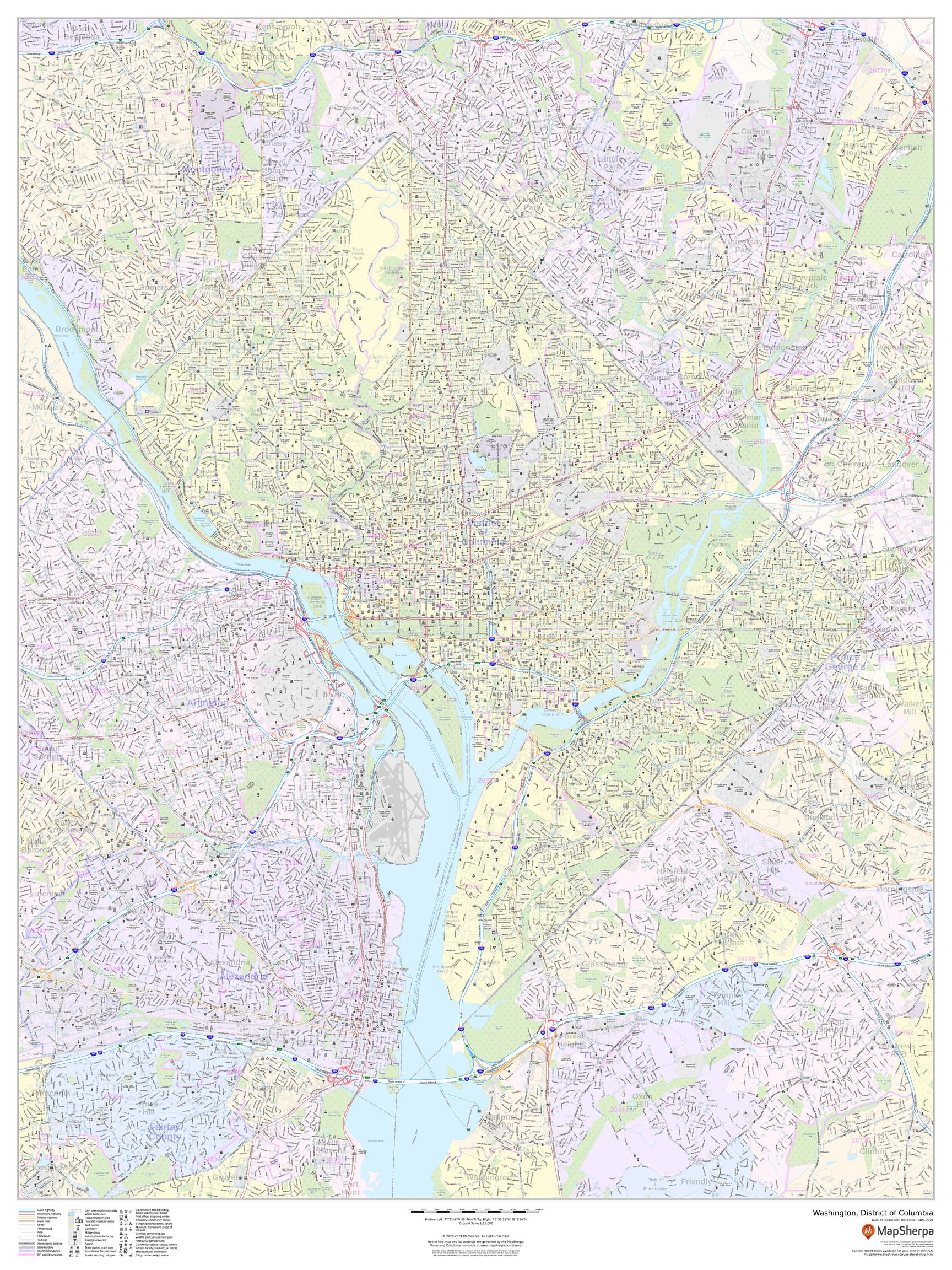 Washington, District of Columbia - Portrait Wall Map
