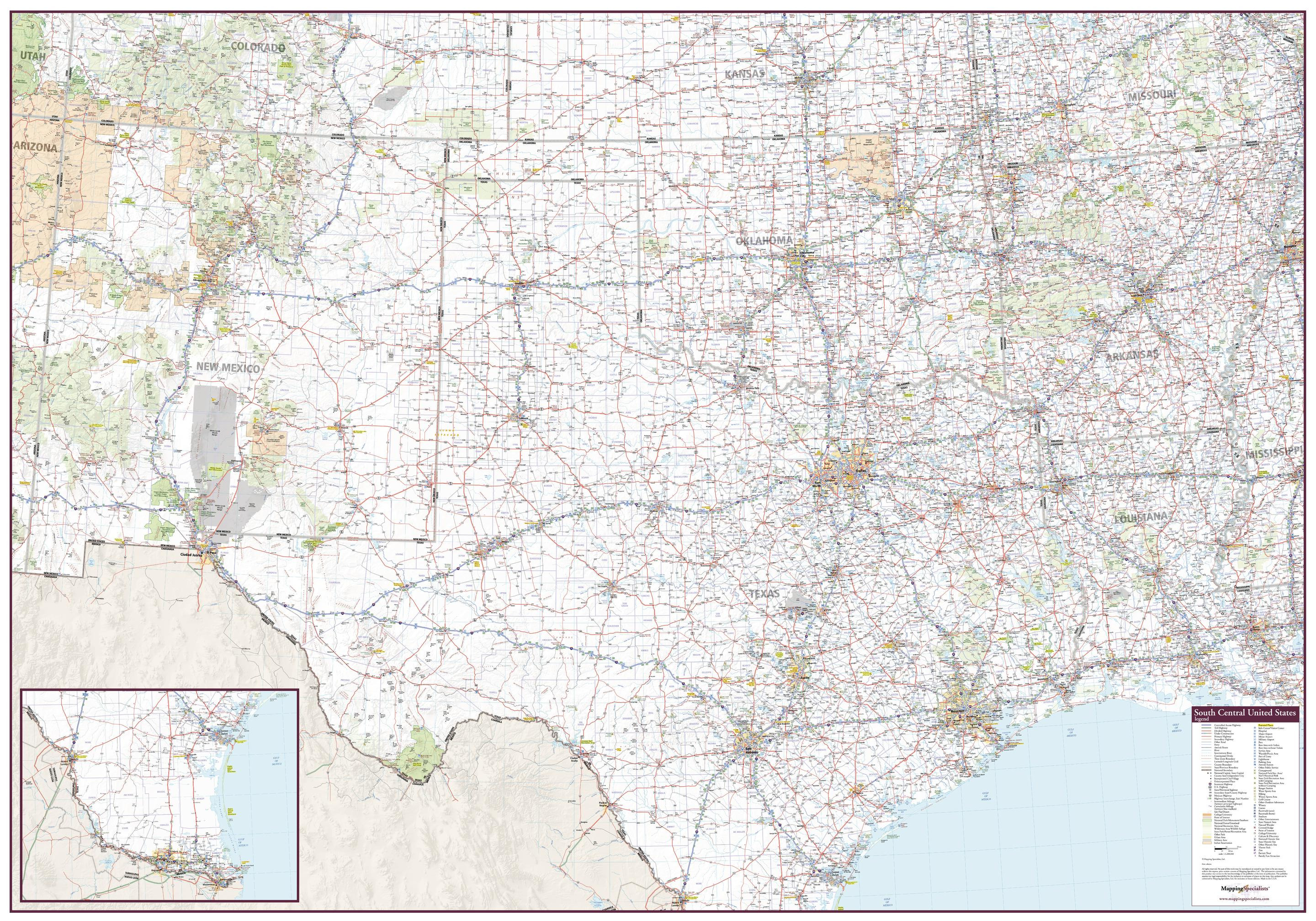 South Central United States Wall Map