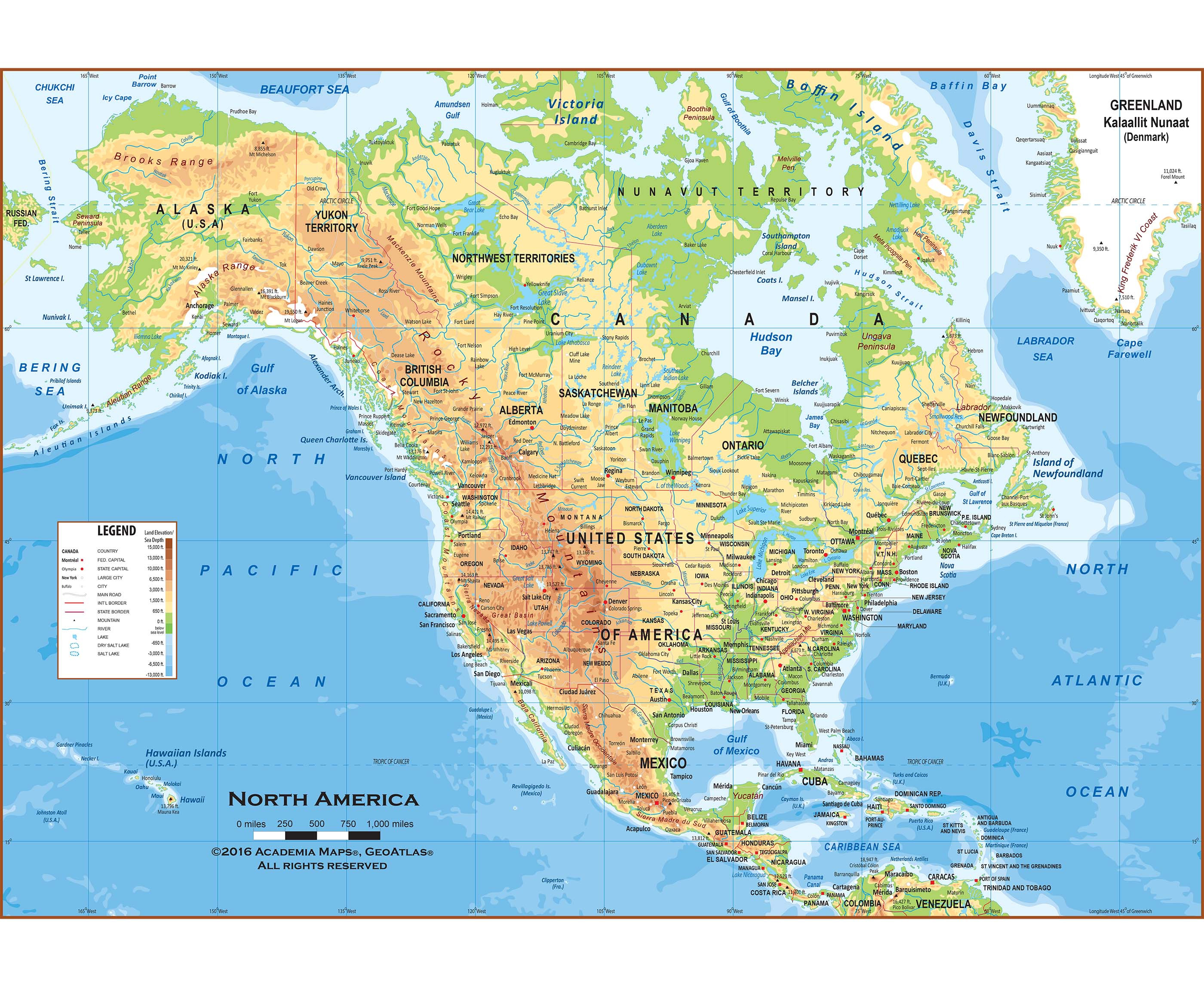 North America Physical Classroom Map Wallpaper Mural