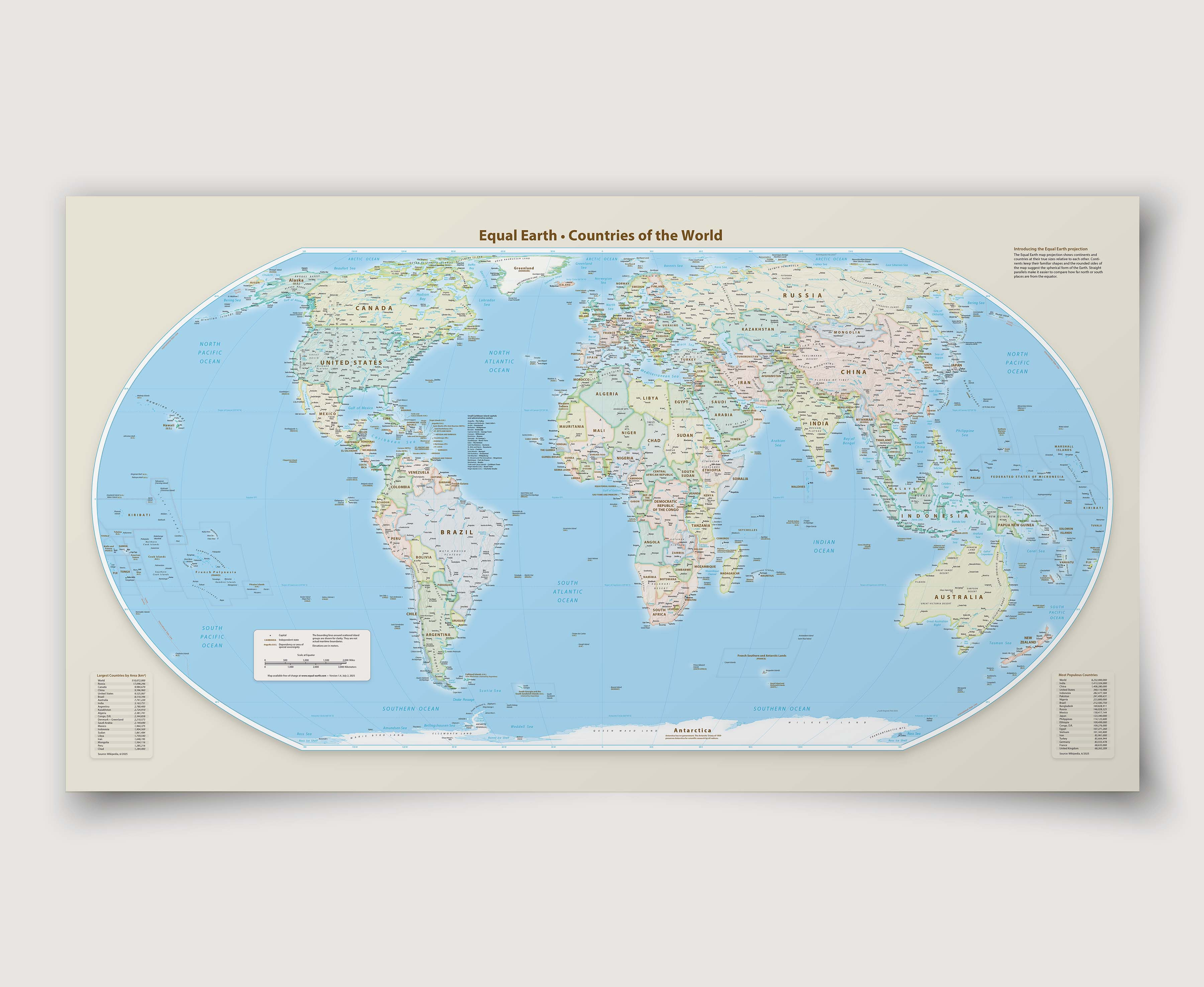 Equal Earth Political World Wall Map Archival Paper Print