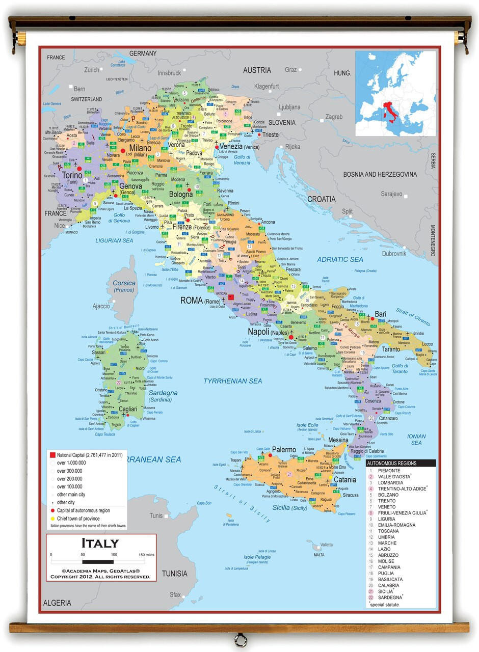 Italy Political Educational Map from Academia Maps, image 1, World Maps Online